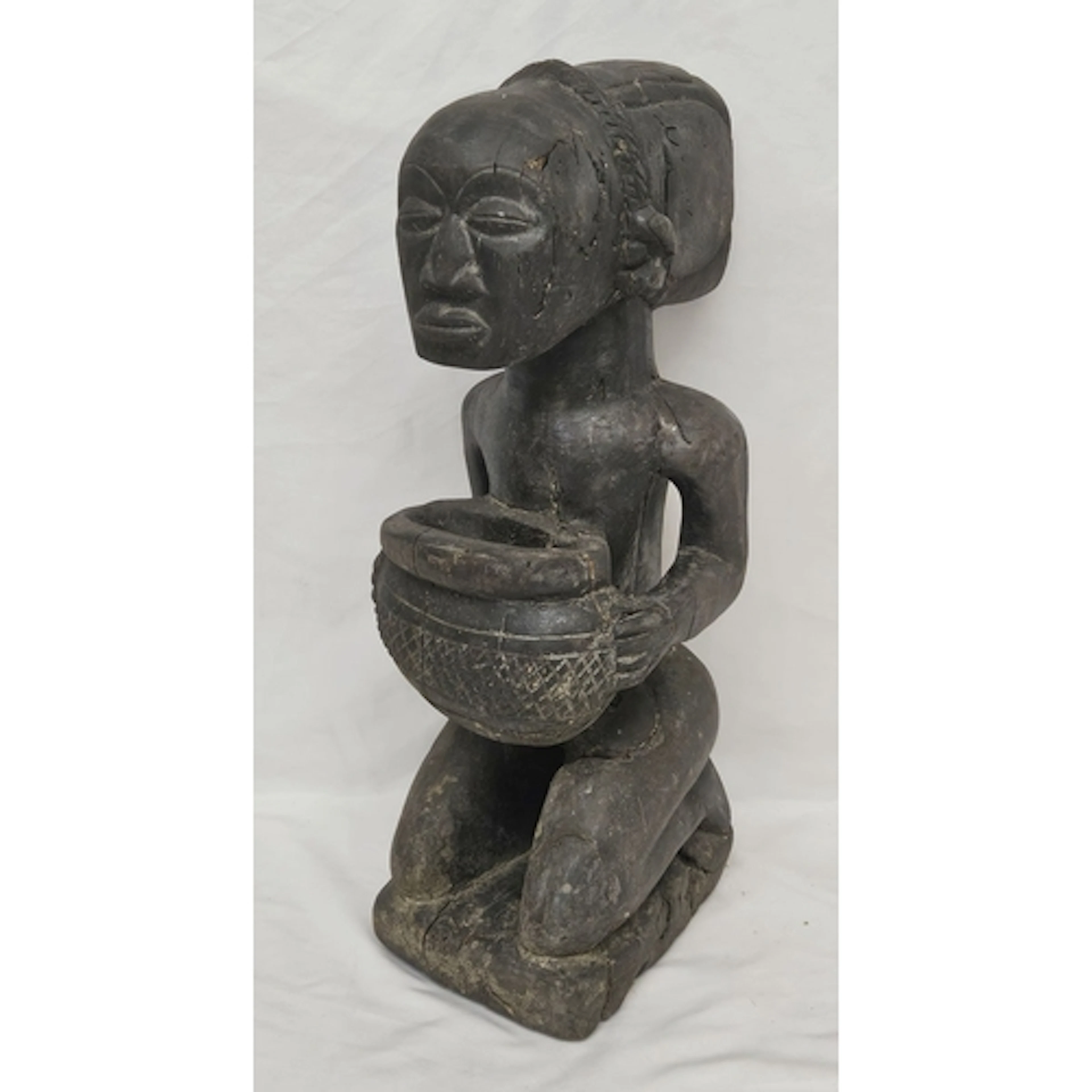 Hand Carved Wooden Congolese Statue of a kneeling cup bearer...