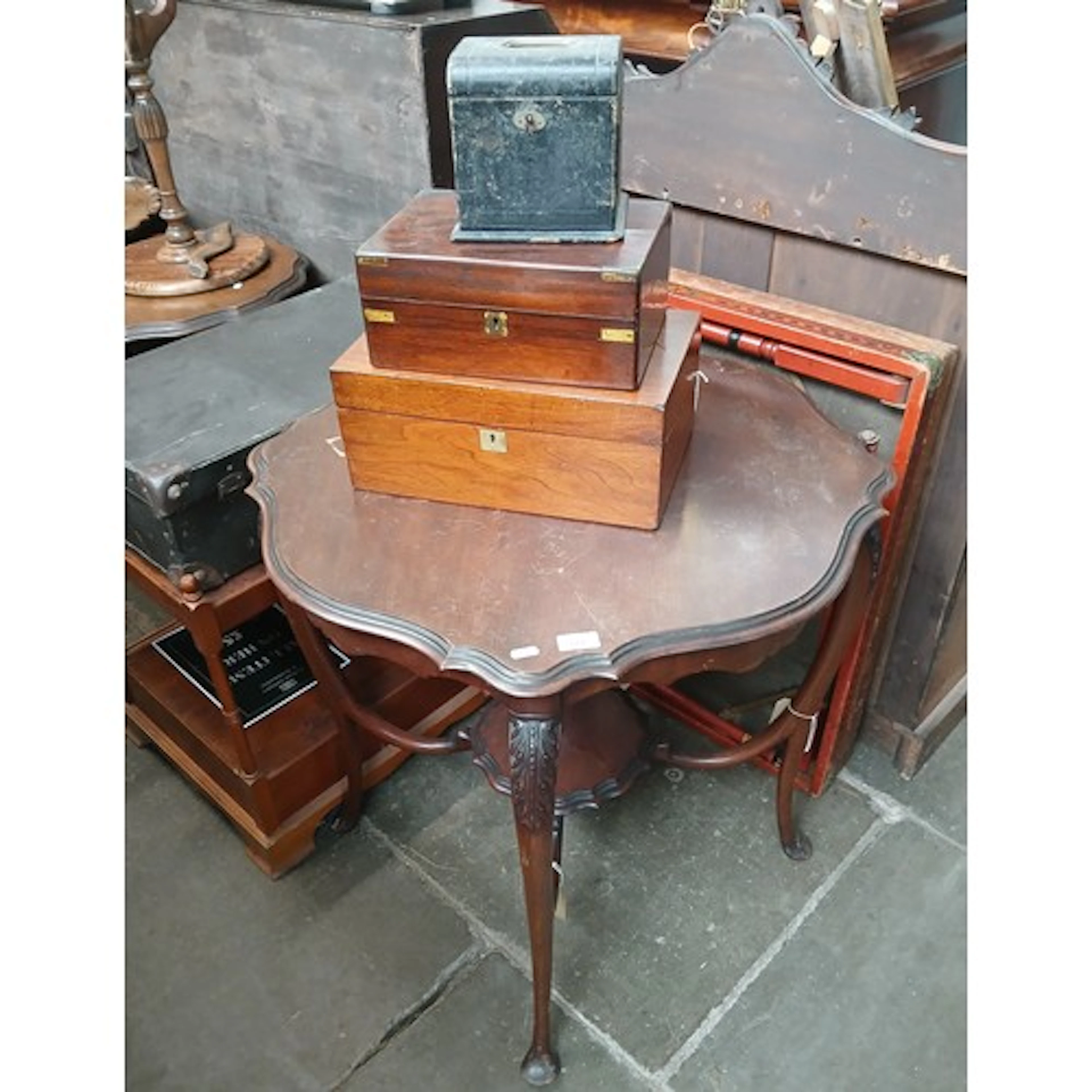 A mixed lot comprising three antique boxes, two card tables,...