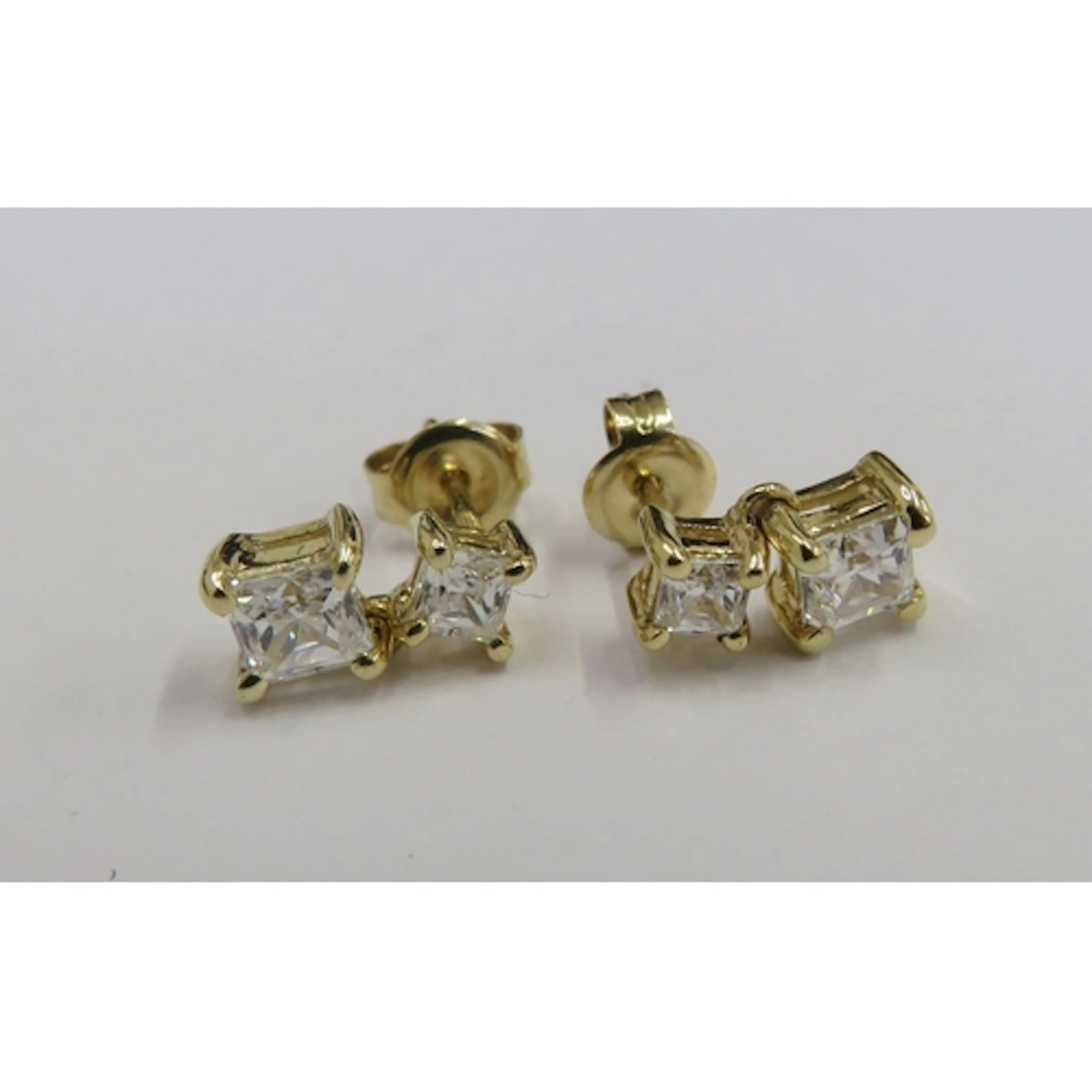 Pair Yellow Metal Earrings set cubic zirconia with CZ drop, ...
