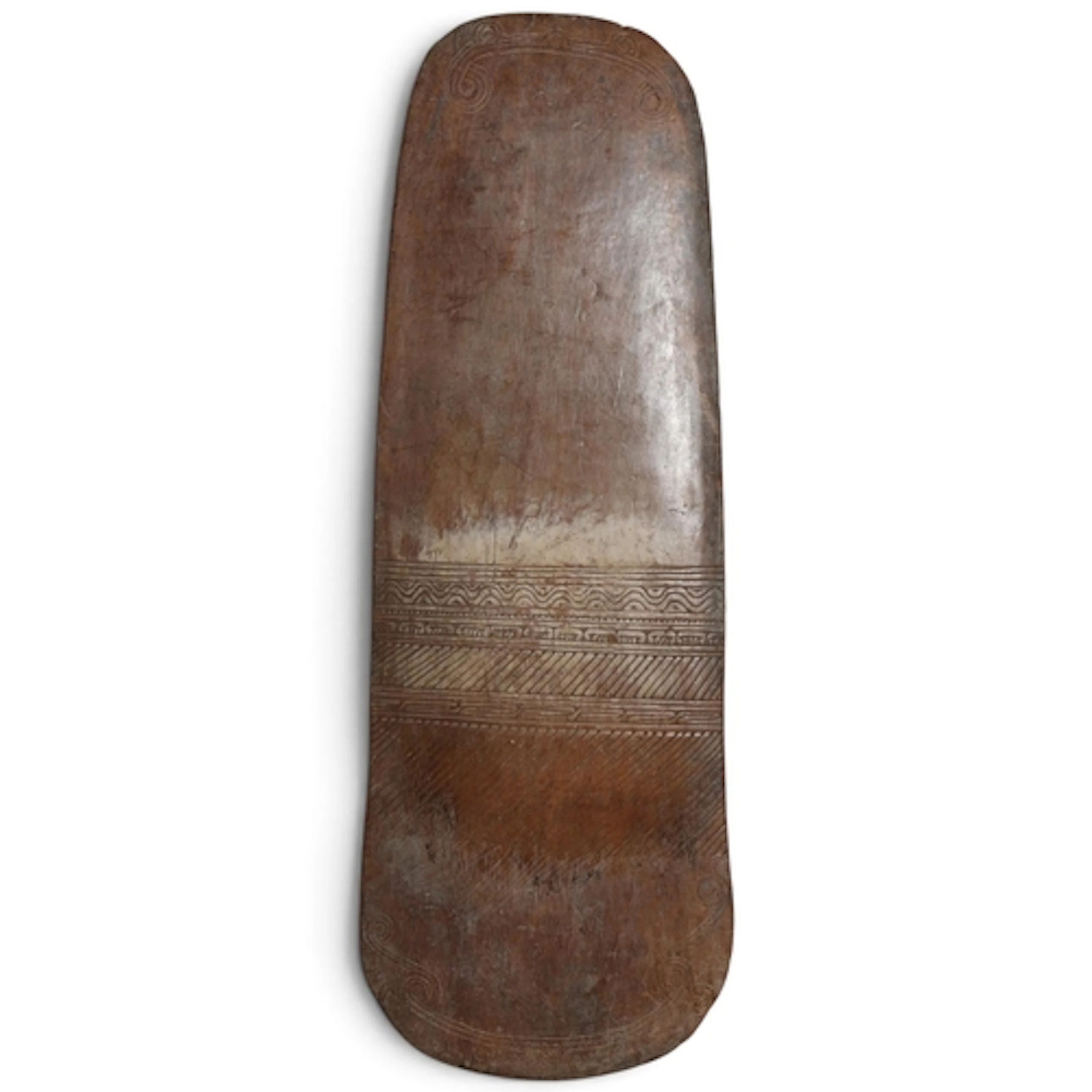 A Sepik River ancestral spirit board or war shield, hardwood...