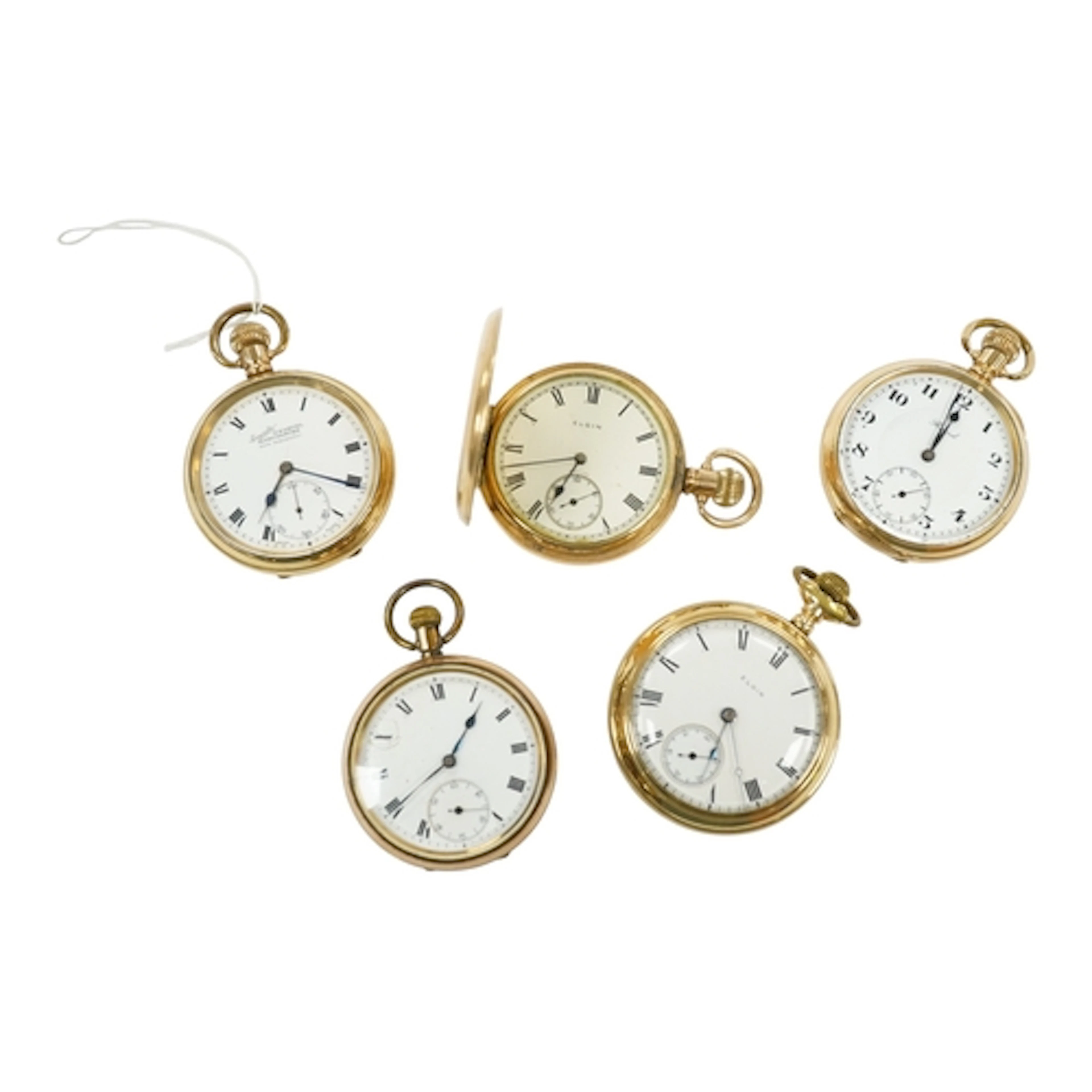 Four assorted gold plated open faced keyless pocket watches ...
