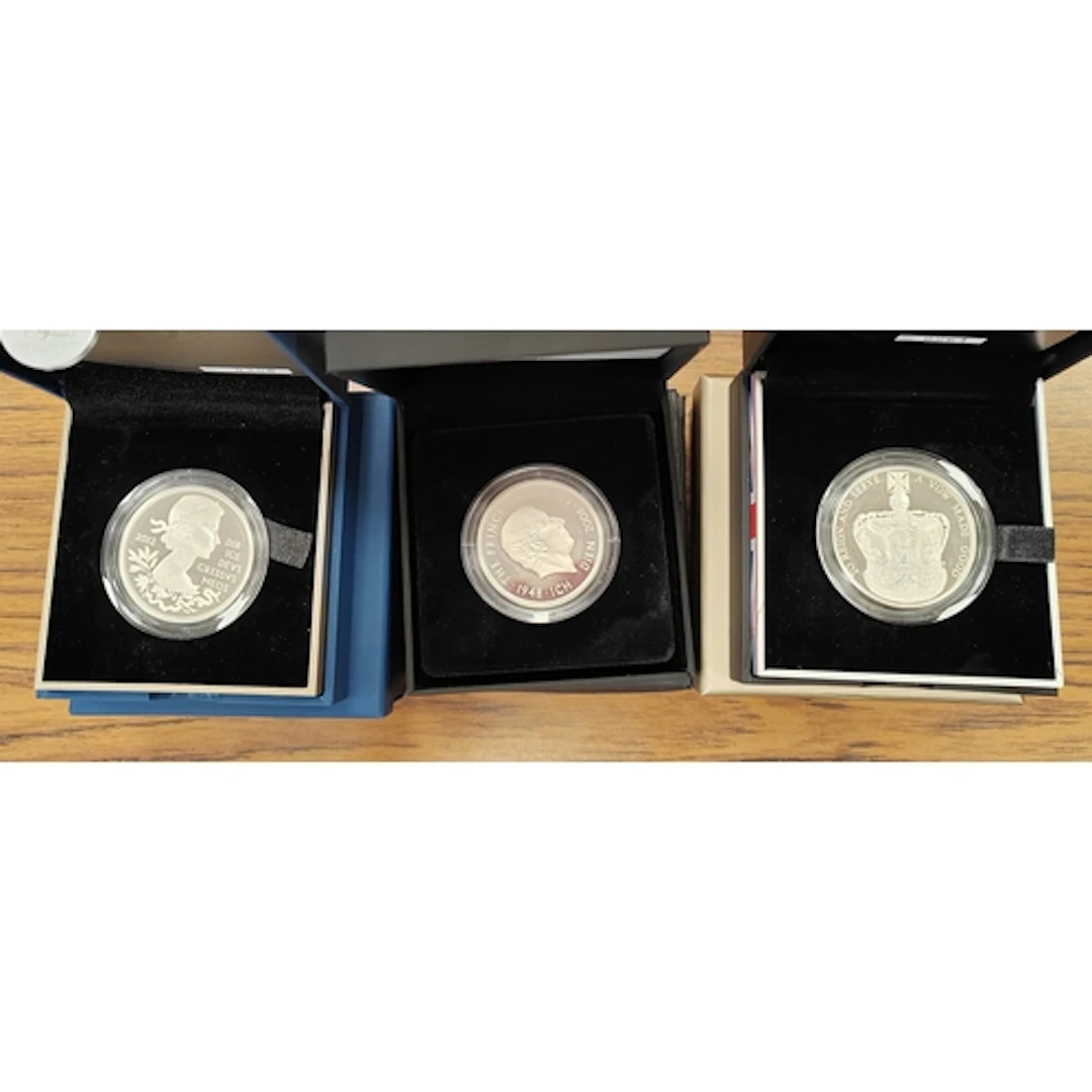 Range of boxed £5 silver proof piedforts FDC, includes 2008 ...
