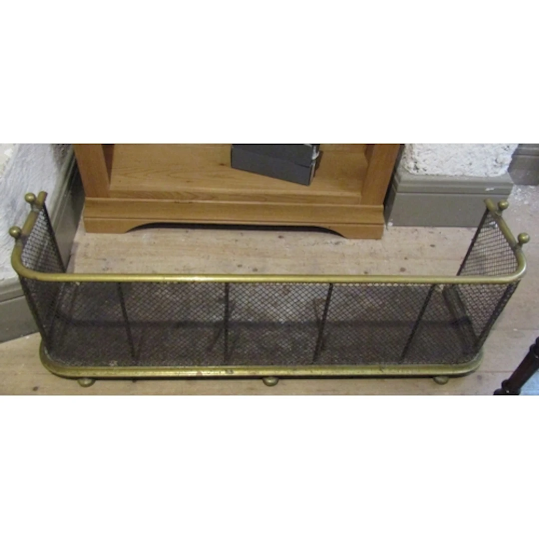 Antique Brass Mounted Fender Mesh Front Approximately 4ft Wi...