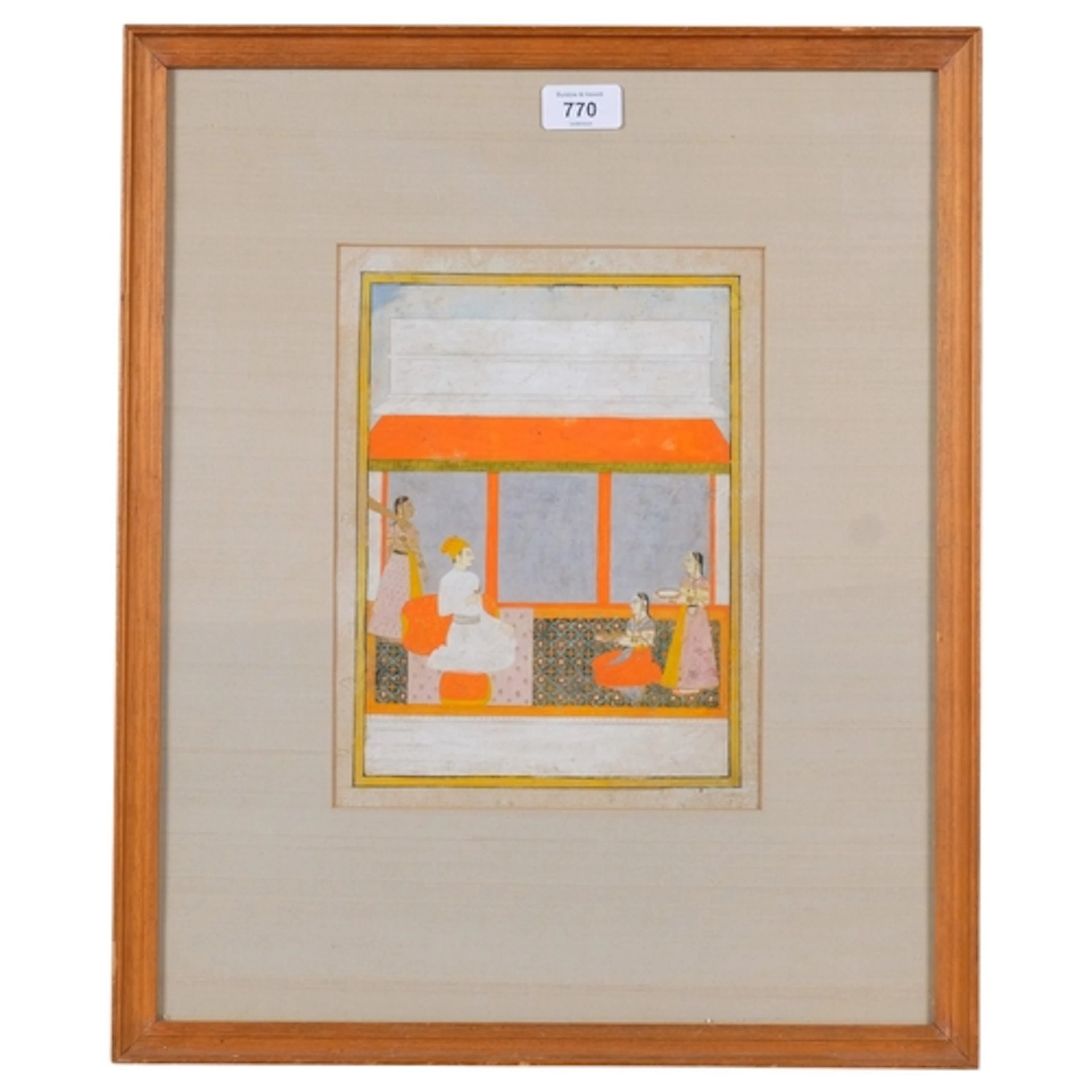 19th century Mughal painting, palace interior scene, opaque ...