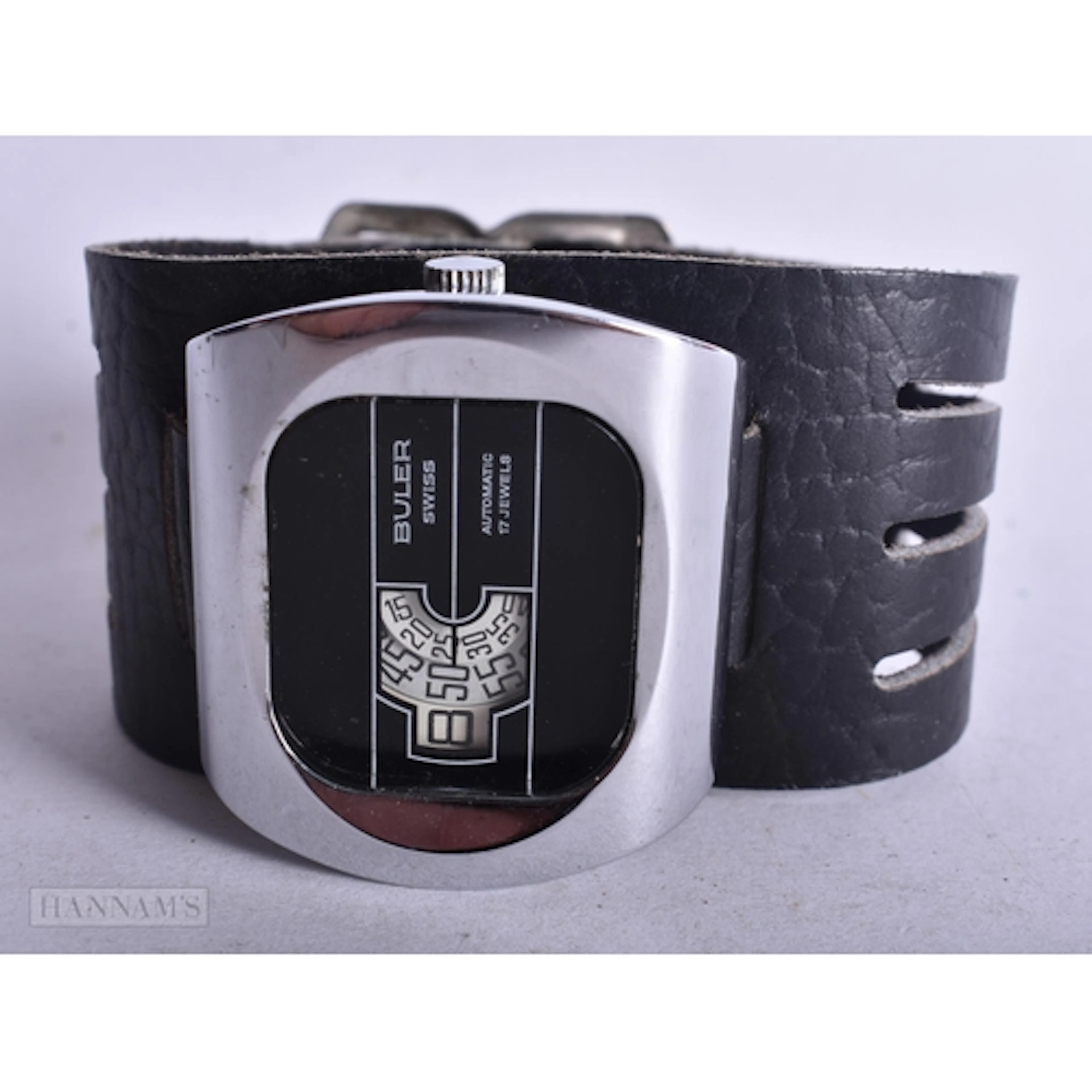Buler Jump Hour Automatic Watch Working. 4 cm x 3.75 cm.
