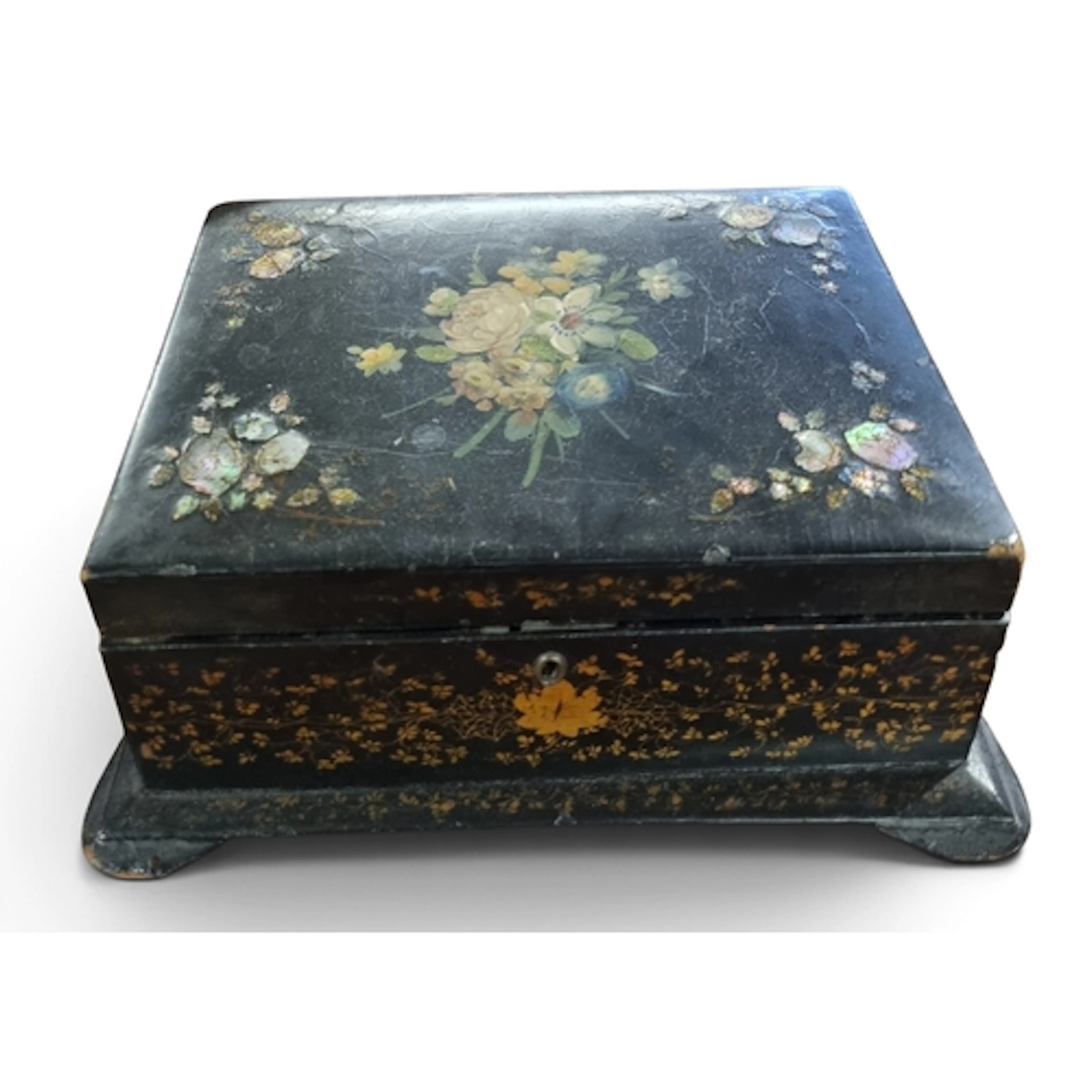 An Oriental Ebonised Chinoiserie Box. W 28 x D 21 x H 11 cm ...