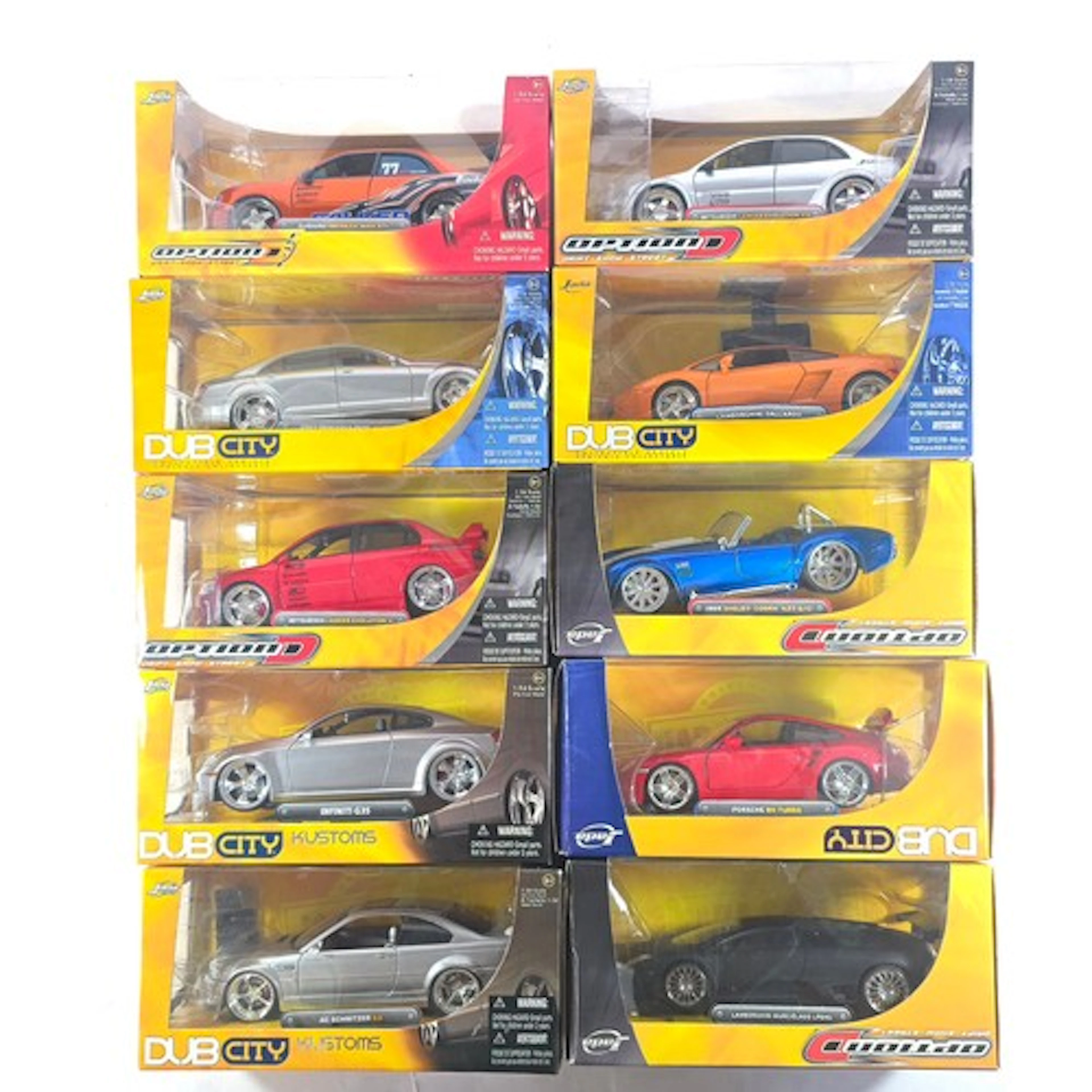 10 JADA Toys DUB City 1:24 scale modern drift/show cars. Mit...
