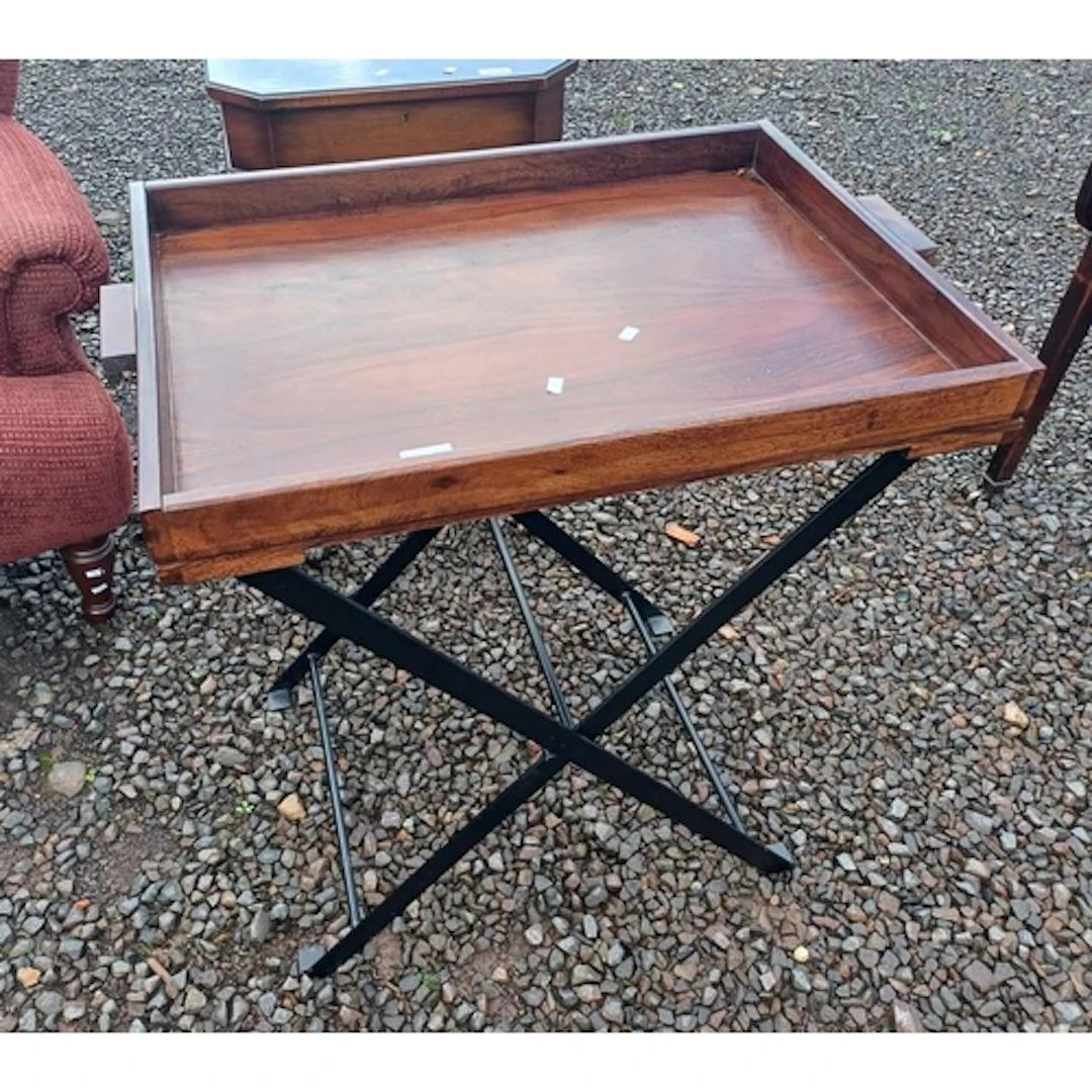 HARDWOOD BUTLER'S TRAY ON FOLDING METAL STAND