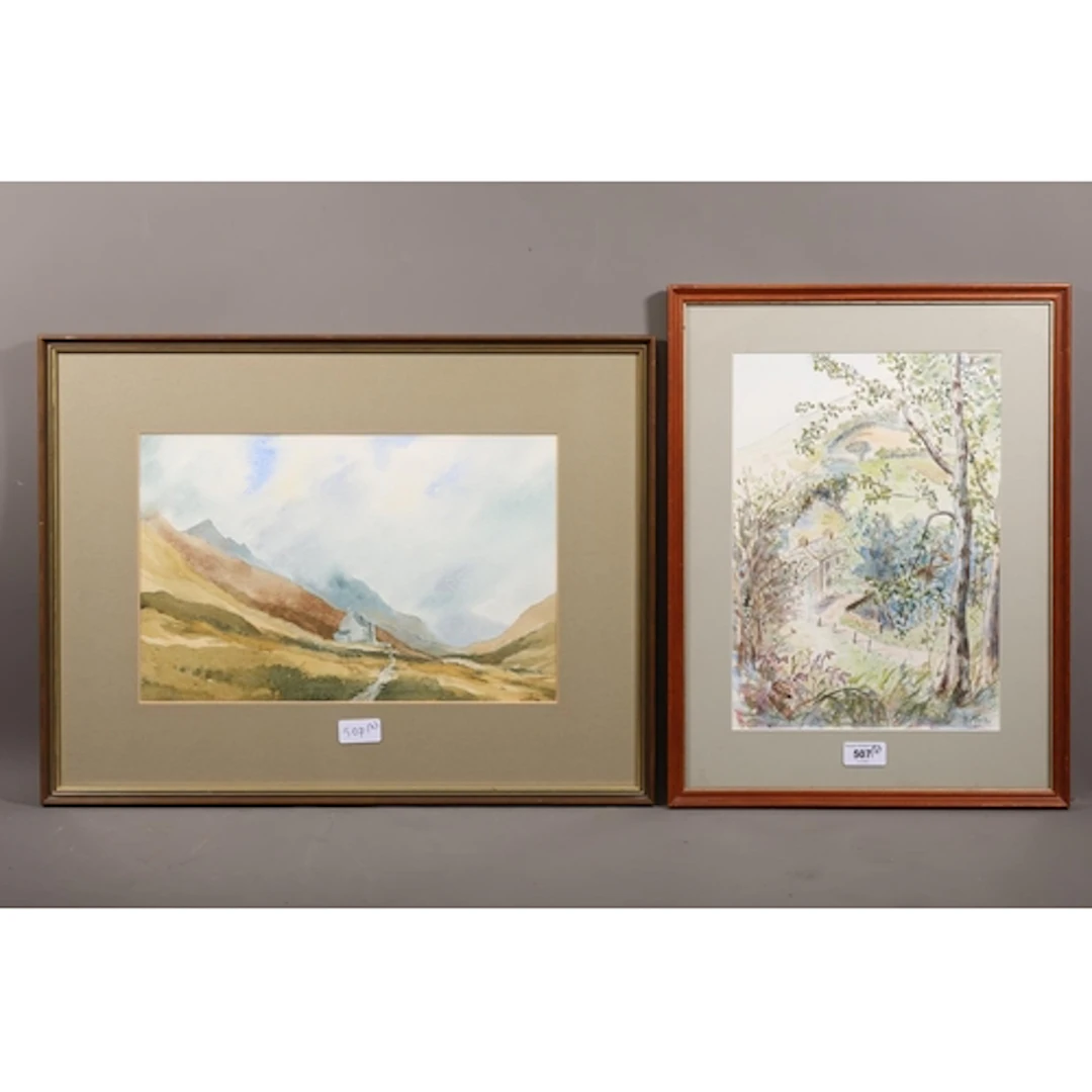 HMG, rural landscape, watercolour painting, signed with init...
