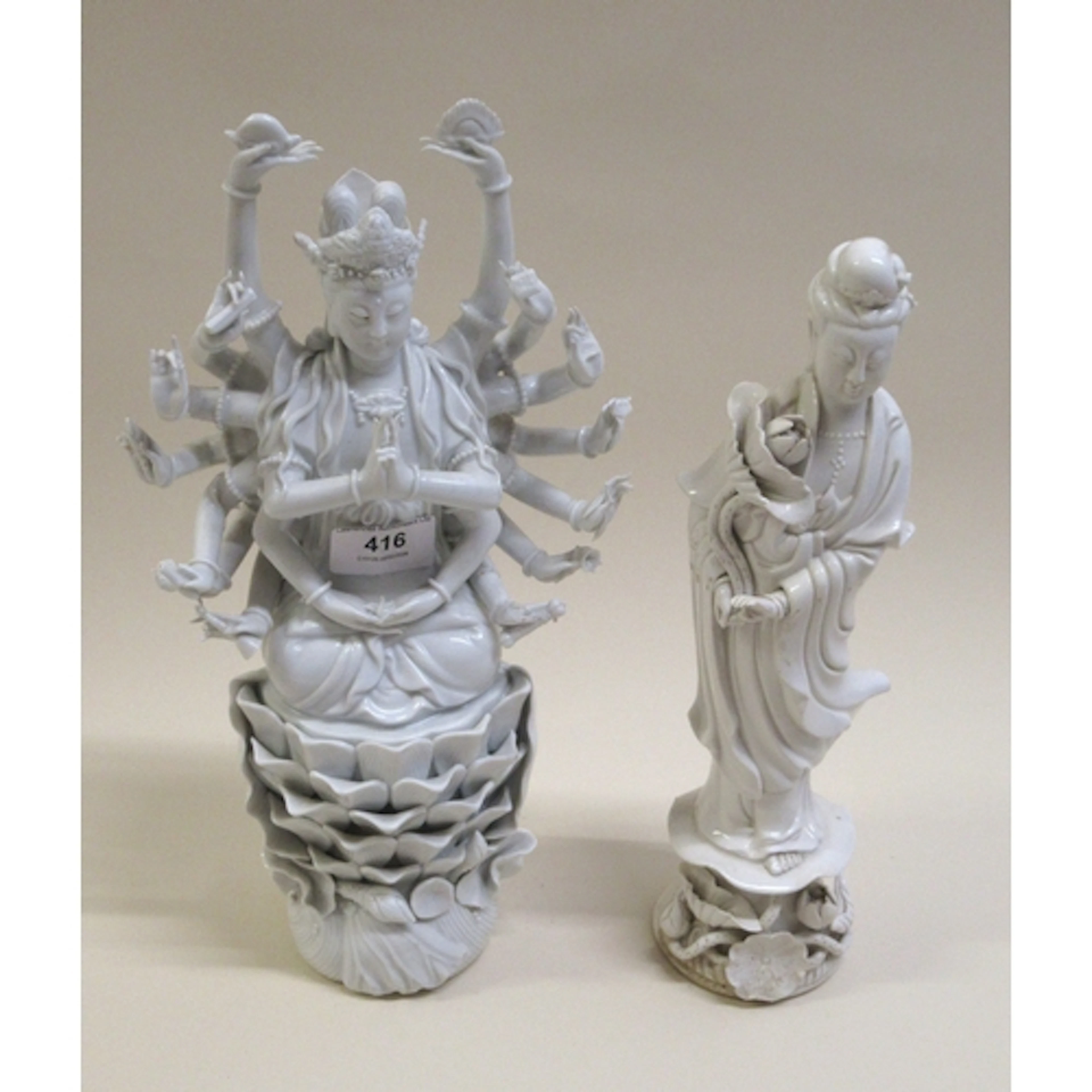 Chinese blanc de chine deity statue, 34cm high, together wit...