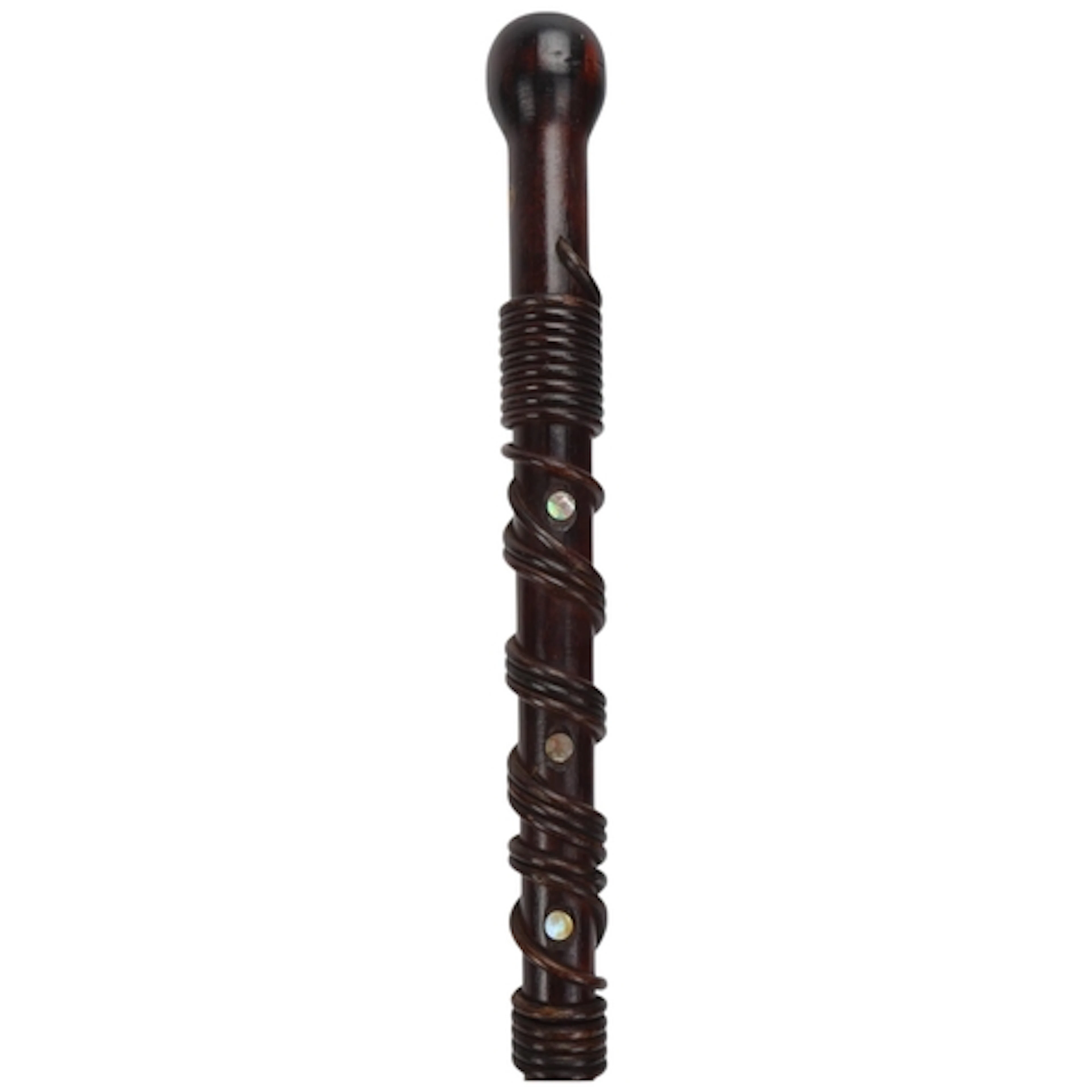 An unusual softwood walking cane, with twist work decoration...