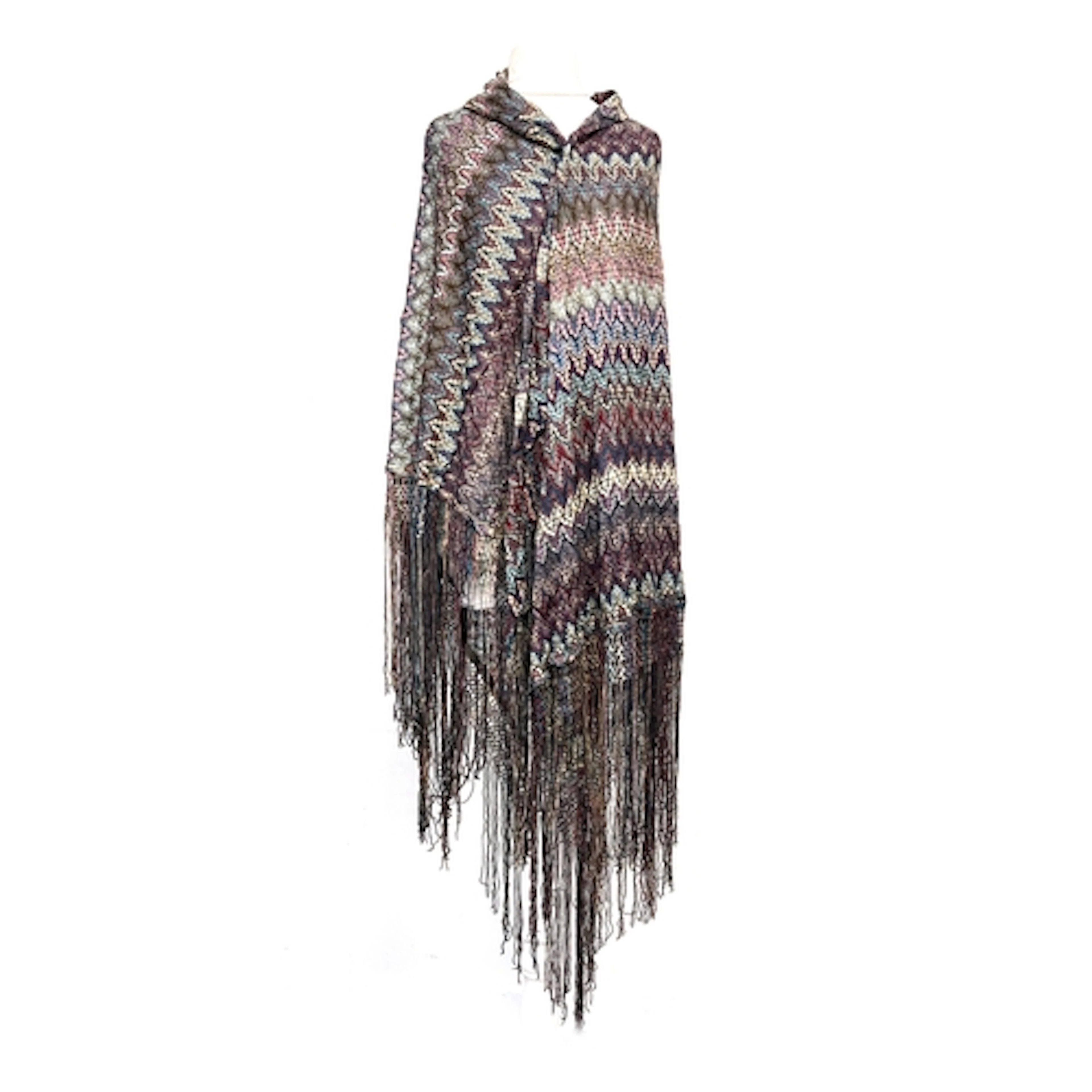 An antique Indian knitted wool shawl, flame stich style patt...