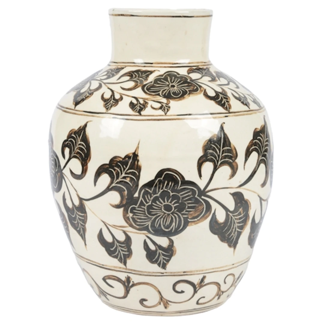 A Chinese Cizhou type pottery ovoid vase, possibly Ming Dyna...
