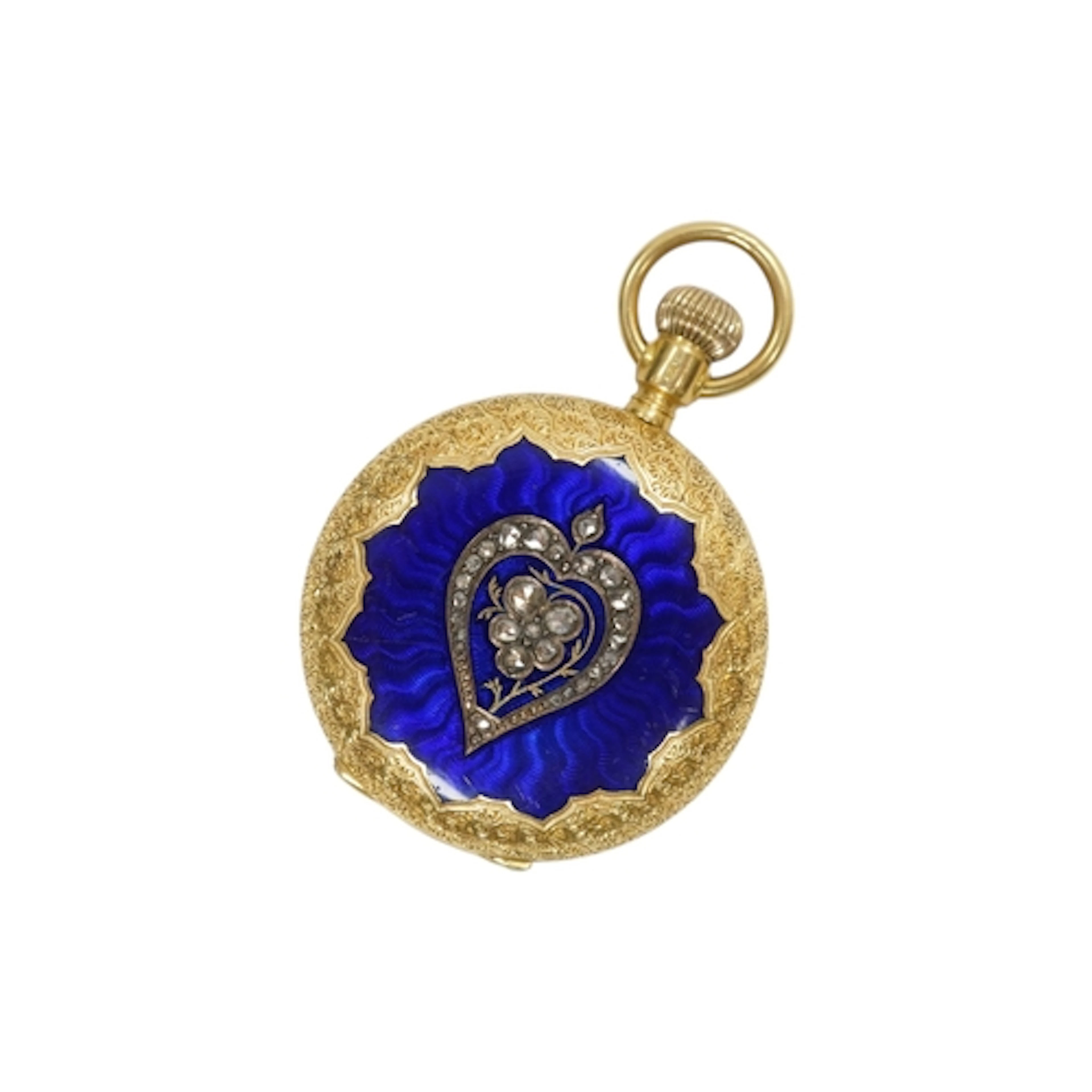 A lady's late 19th century Swiss 18k and enamel keyless hunt...