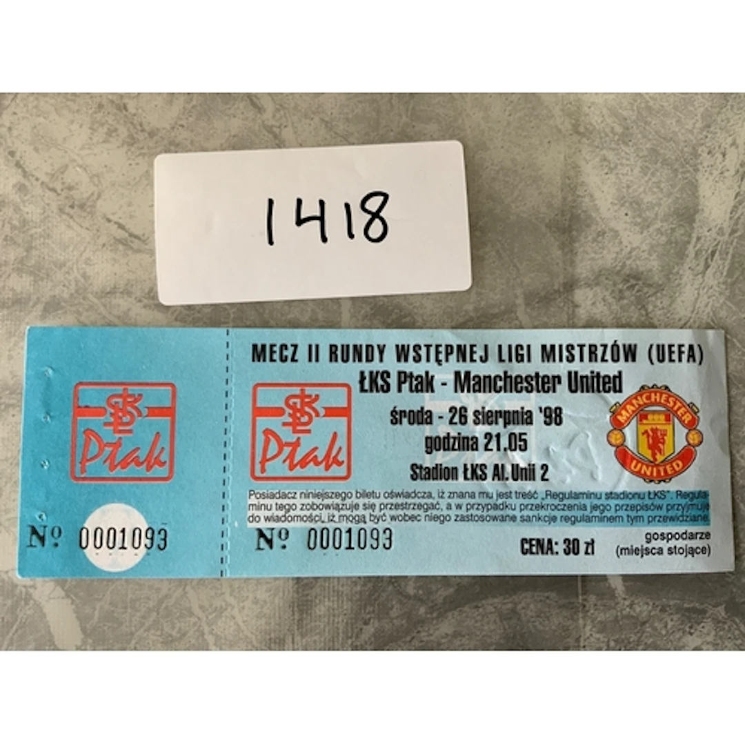 1998 Ptak Lodz v Manchester United Football Ticket: Champion...