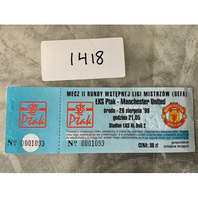 1998 Ptak Lodz v Manchester United Football Ticket: Champion...
