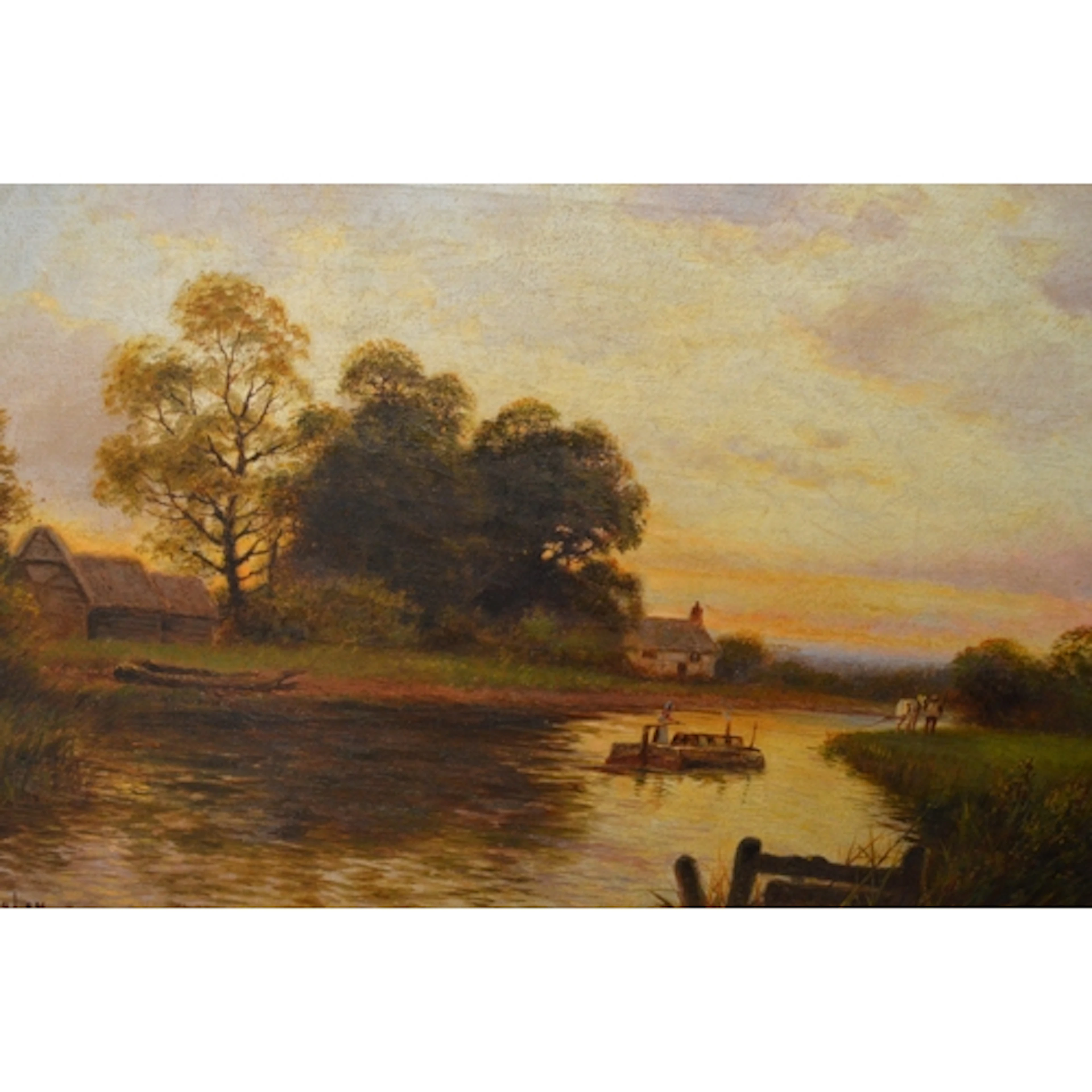 William Langley, signed oil on canvas, river landscape with ...