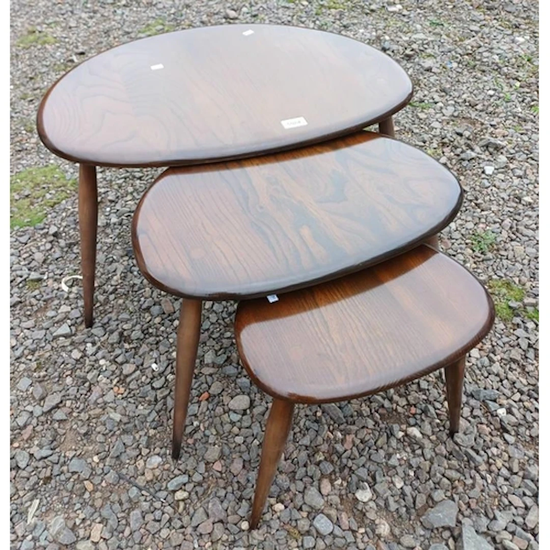 NEST OF 3 ERCOL ELM PEBBLE TABLES