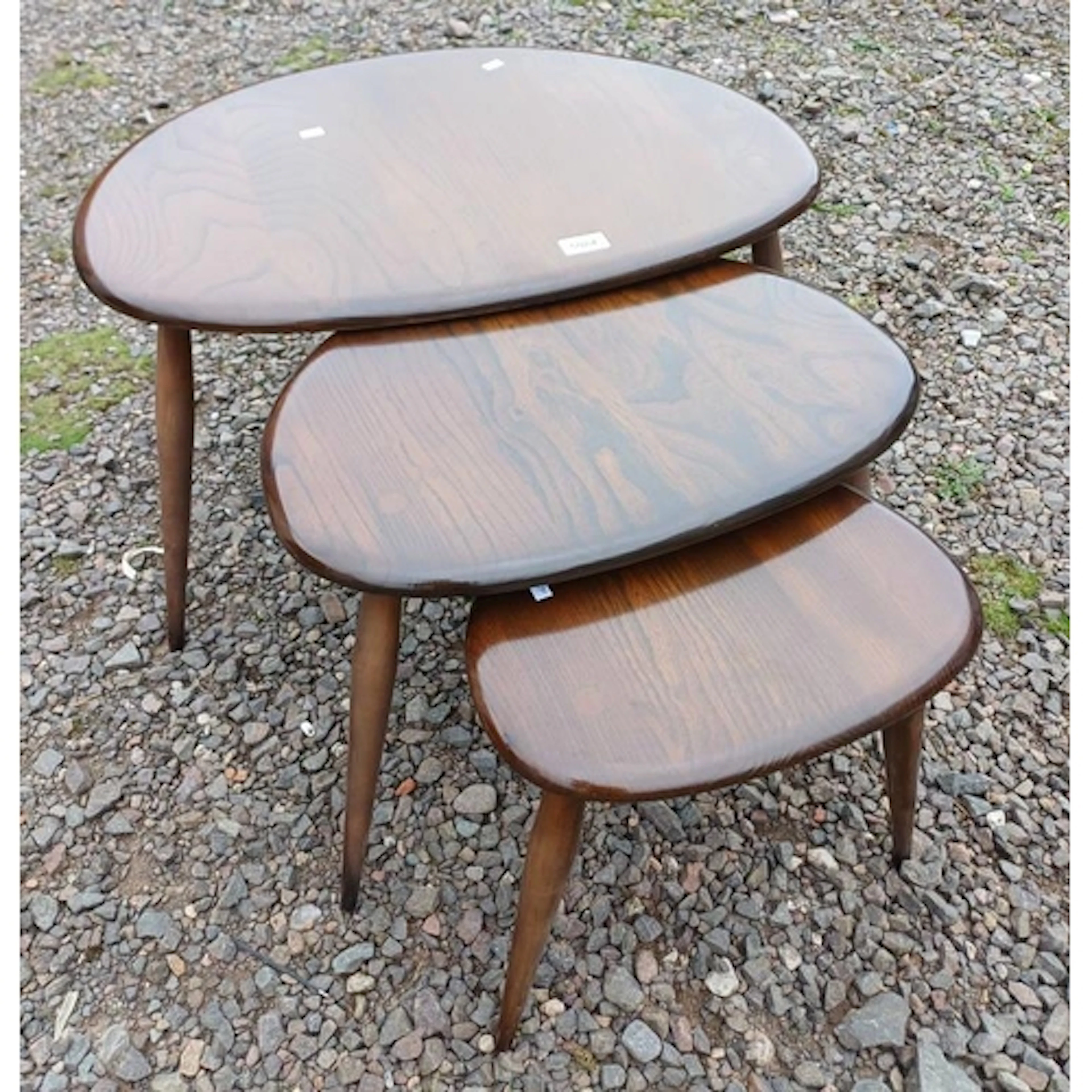NEST OF 3 ERCOL ELM PEBBLE TABLES