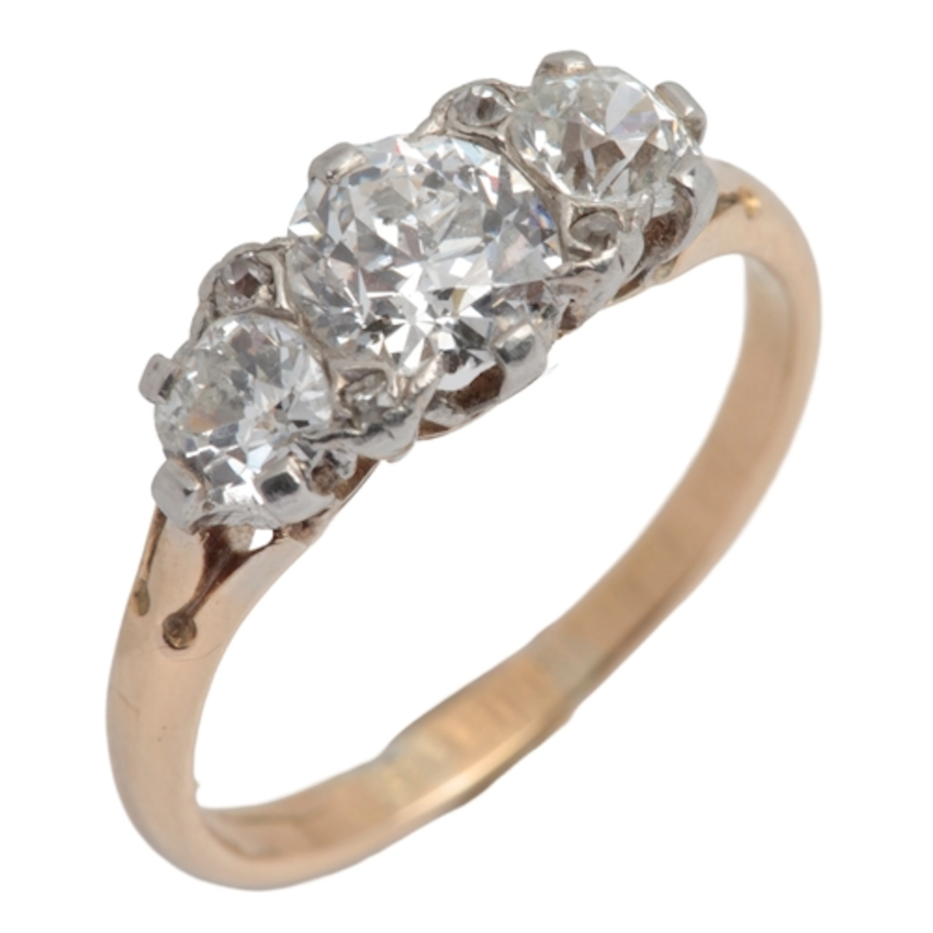 A diamond ring, late 19th century, claw-set with three circu...