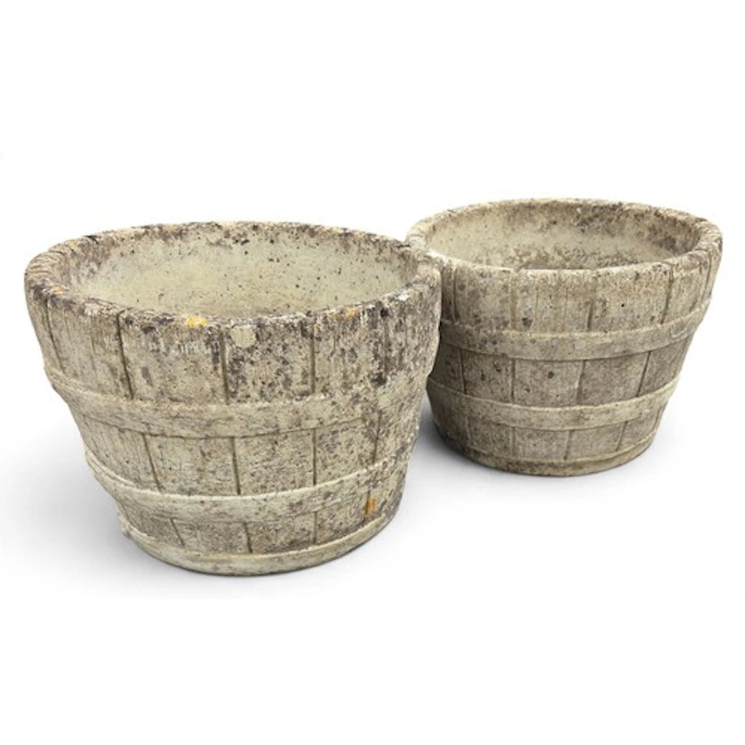 A good pair of Stone Pots. H 21 approx.