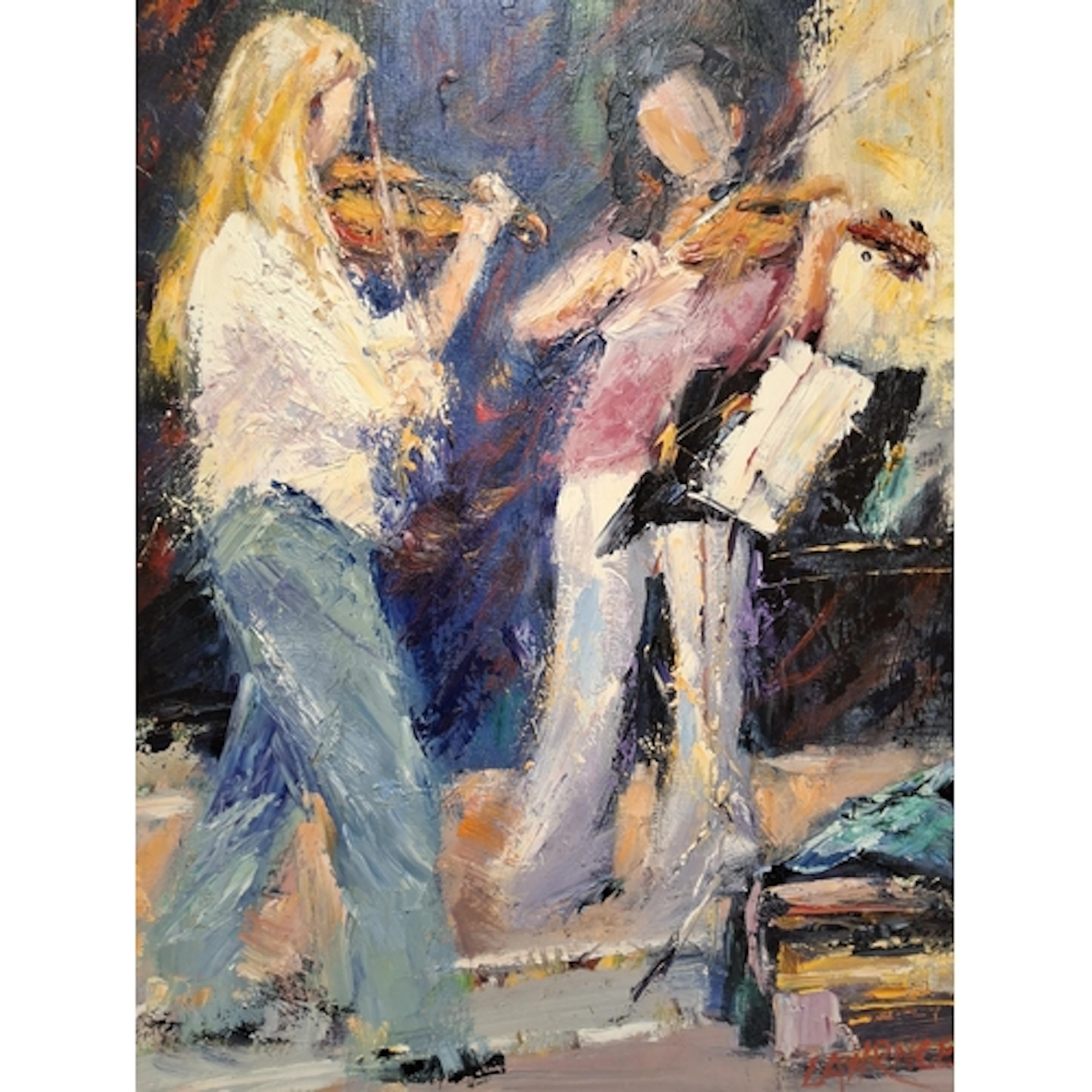 Y JOHN LAWRENCE (BRITISH 1940) VIOLINS, two female violinist...