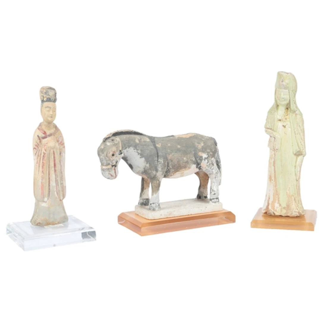 Three Chinese pottery figures, probably Sui dynasty to Ming ...
