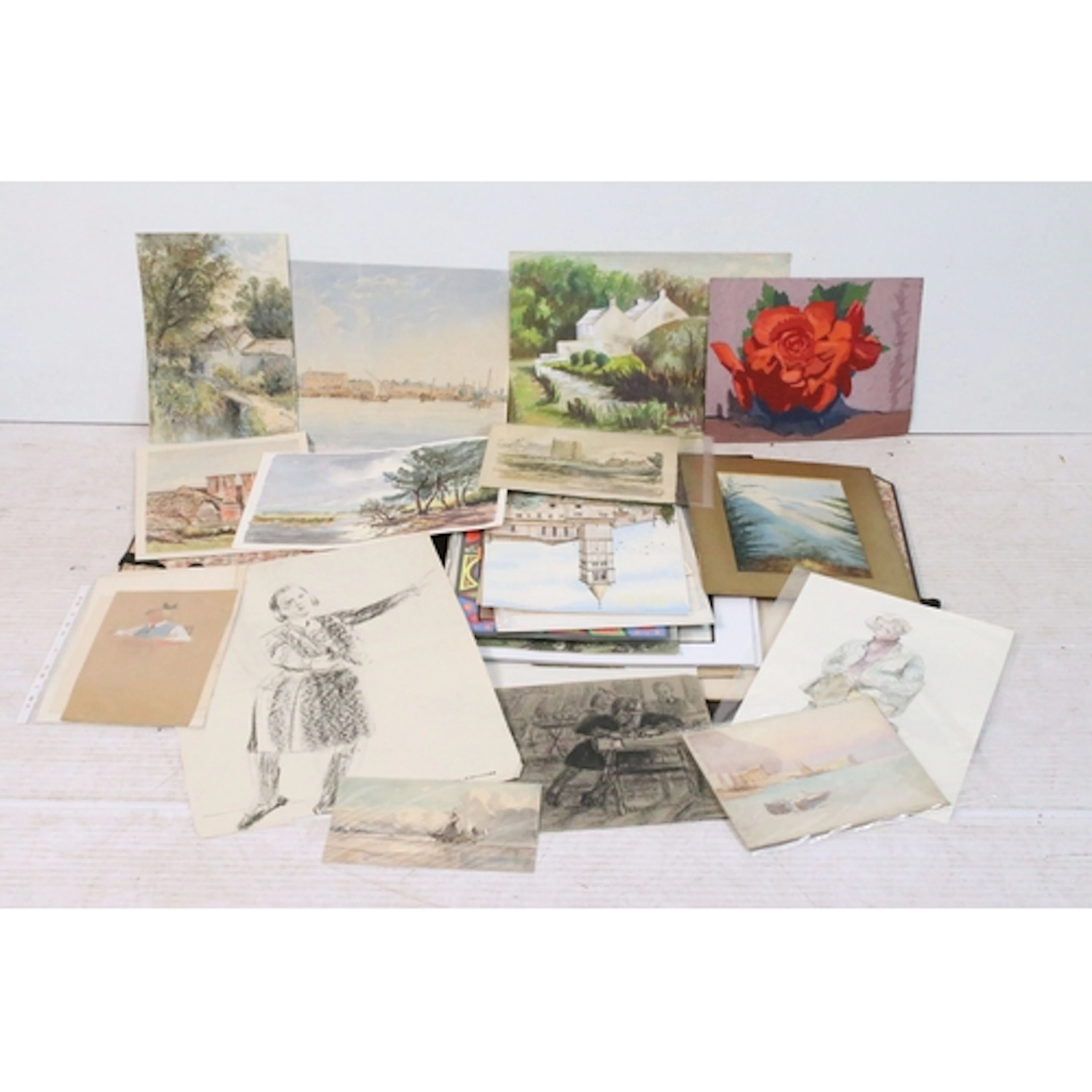 Portfolio containing a large amount of watercolours by vario...