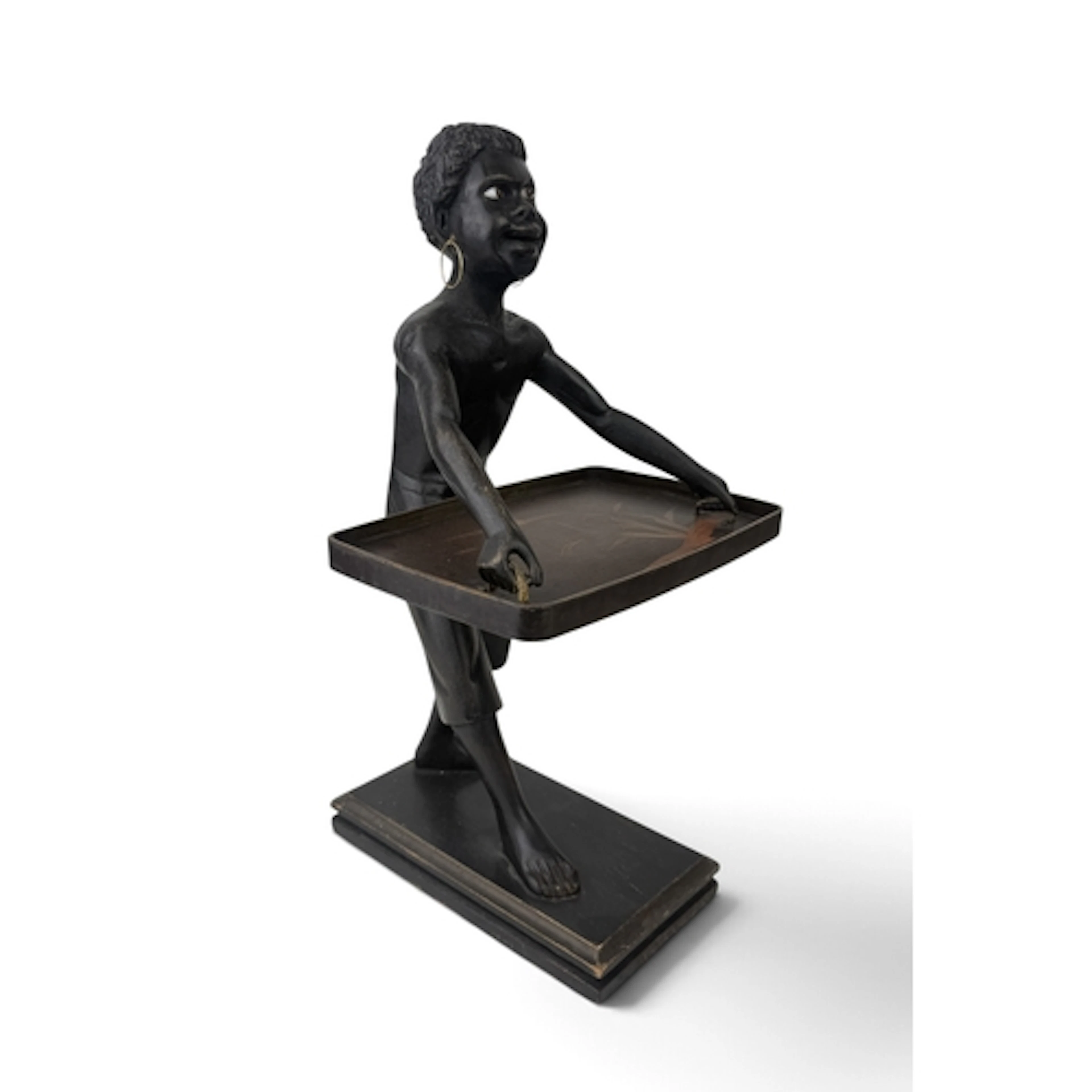 A CARVED WOOD FIGURE OF A BLACKAMOOR HOLDING SERVING TRAY 45...