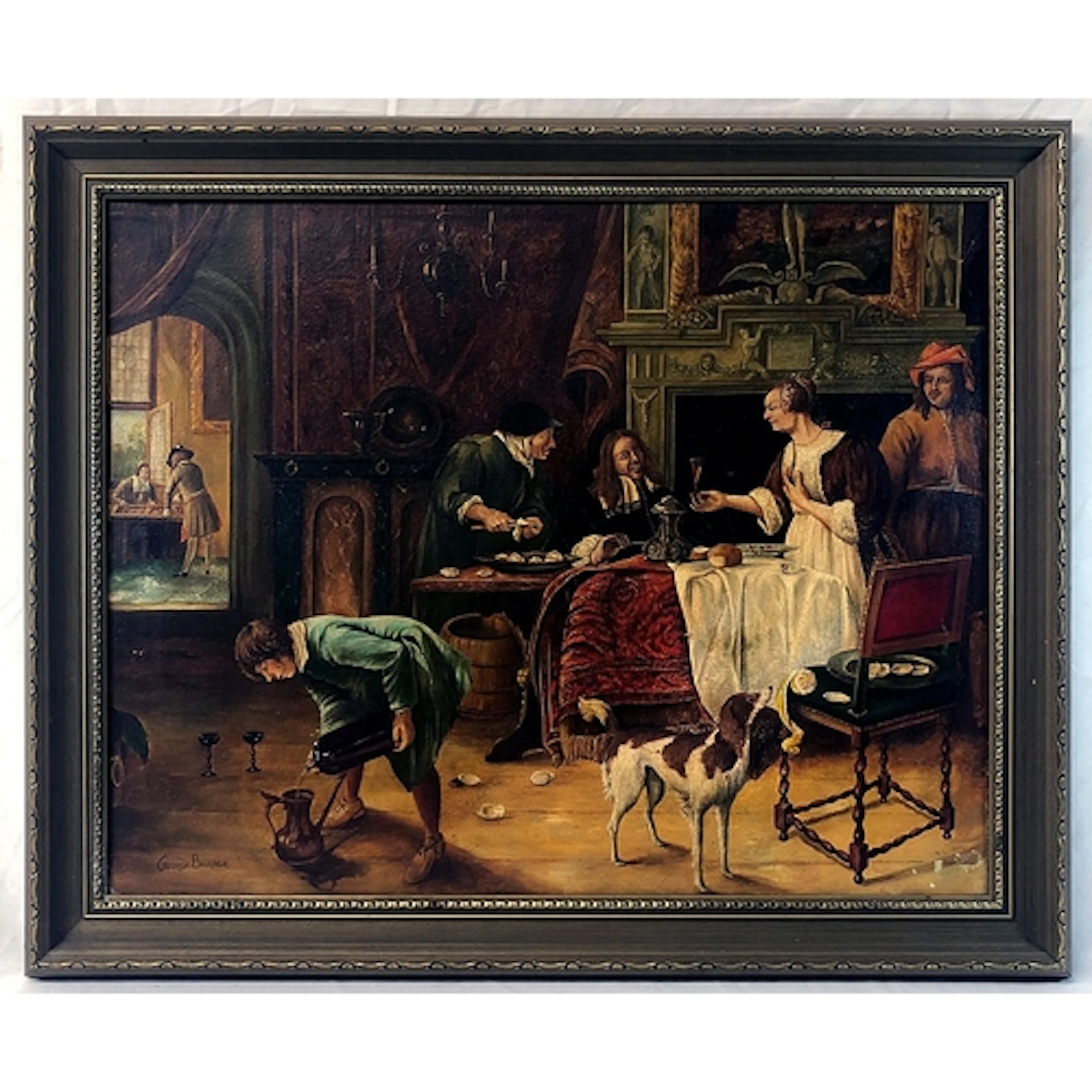 Framed Oil on Canvas, figures in an interior scene, signed G...