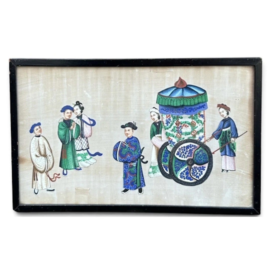 CHINESE, 19TH CENTURY: FIGURES WITH A CARRIAGE Pith painting...
