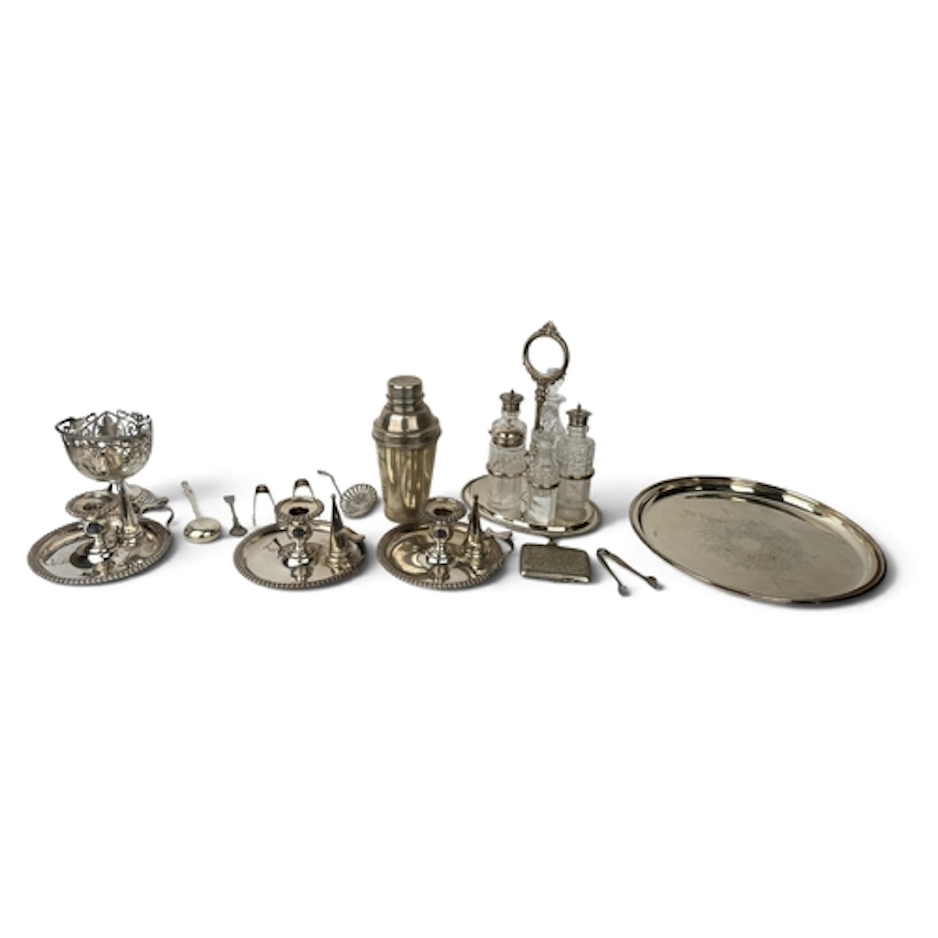 A SET OF THREE VICTORIAN ELECTROPLATE CHAMBER CANDLESTICKS, ...