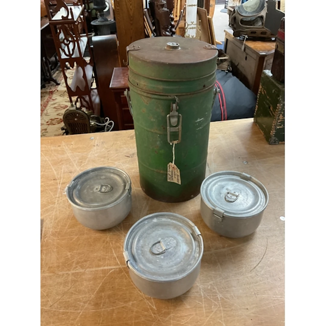 WWII Bomber crews meal thermos, with glass liner and three l...