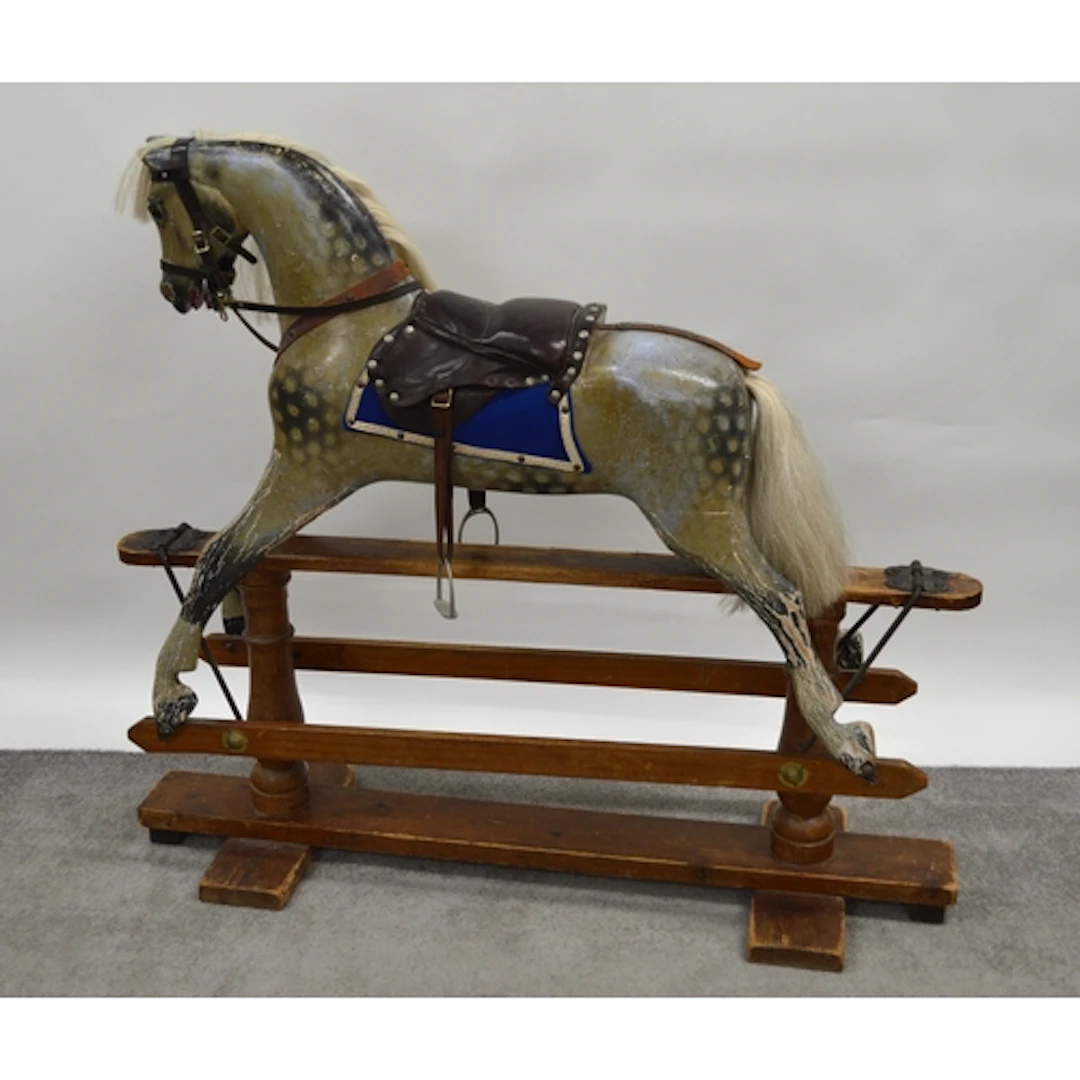 Large hand carved and painted dapple grey rocking horse, on ...
