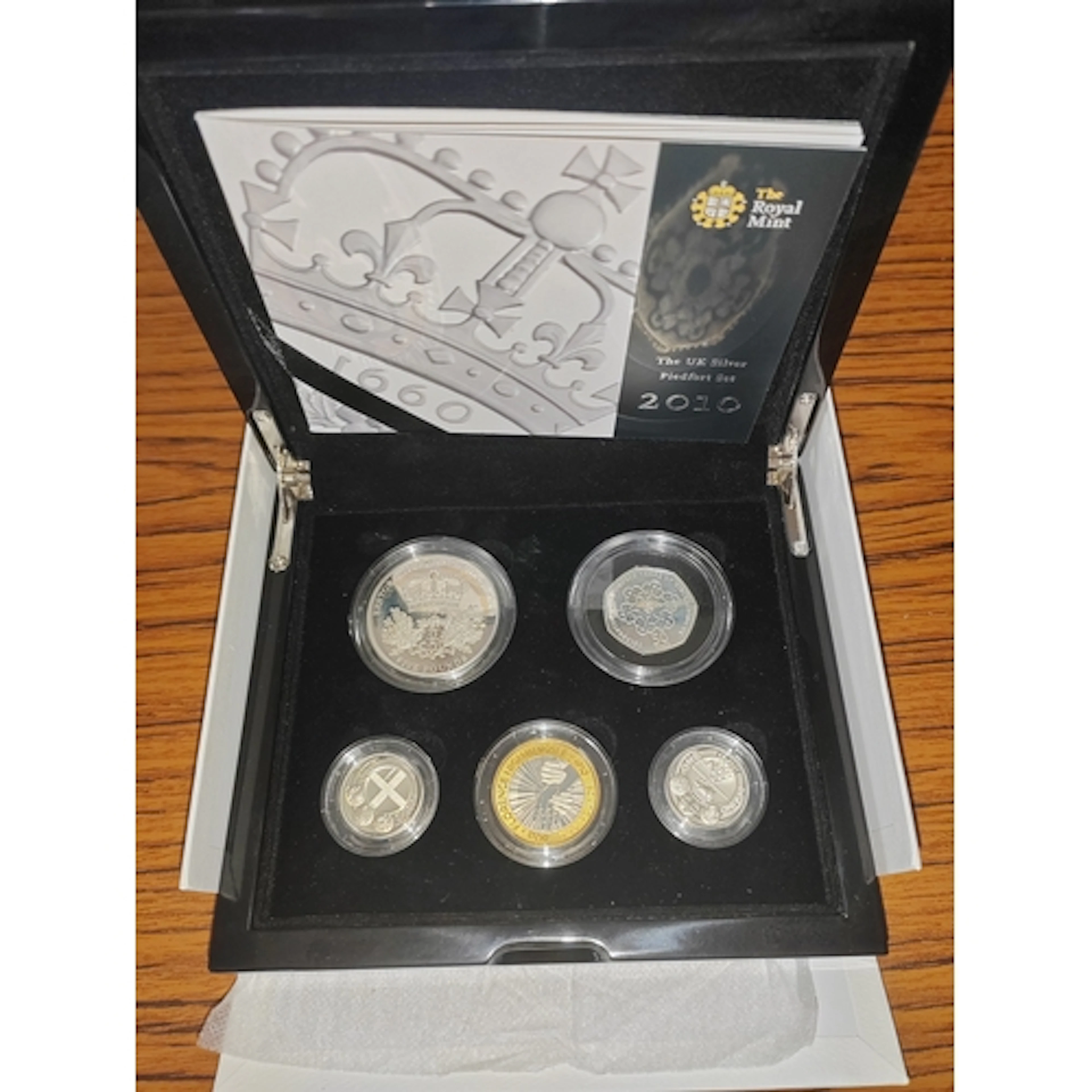 2010 cased silver piedfort proof set of 5 (£5, £2, £1 (2), 5...