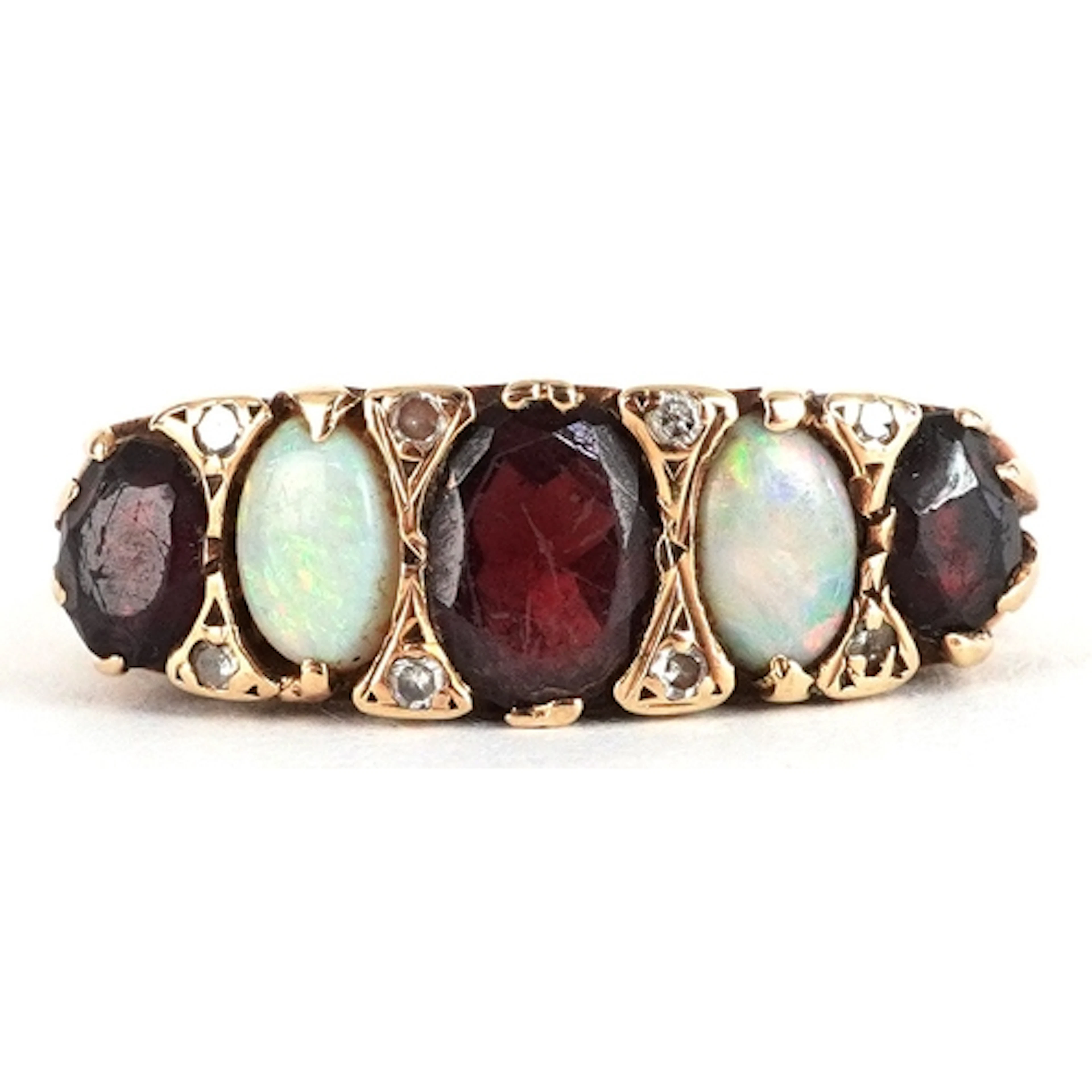 Victorian style 9ct gold opal and garnet graduated ring set ...