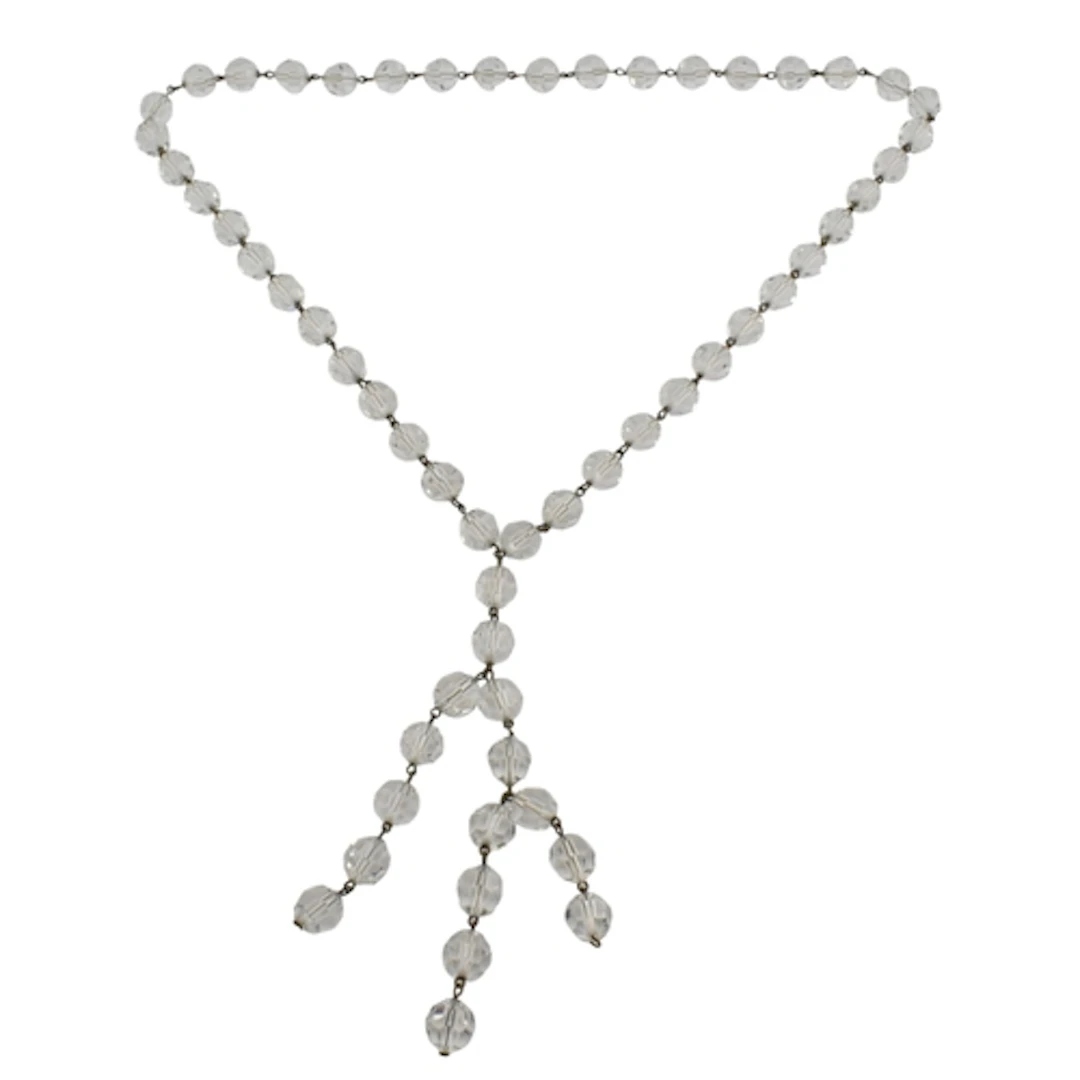 Art Deco faceted crystal glass bead lariat-design tassel nec...