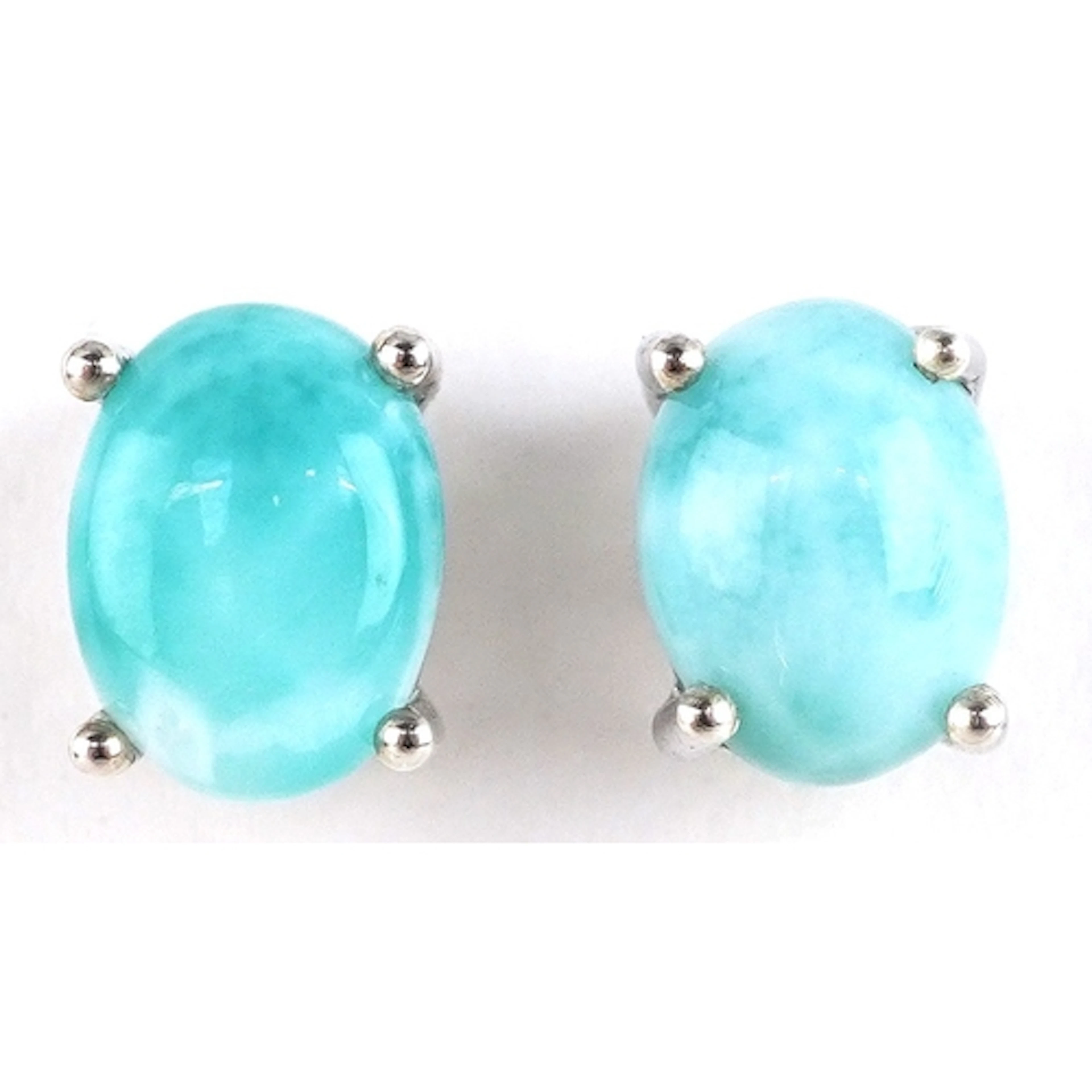 Pair of silver cabochon Larimar stud earrings, 7.8mm high, t...