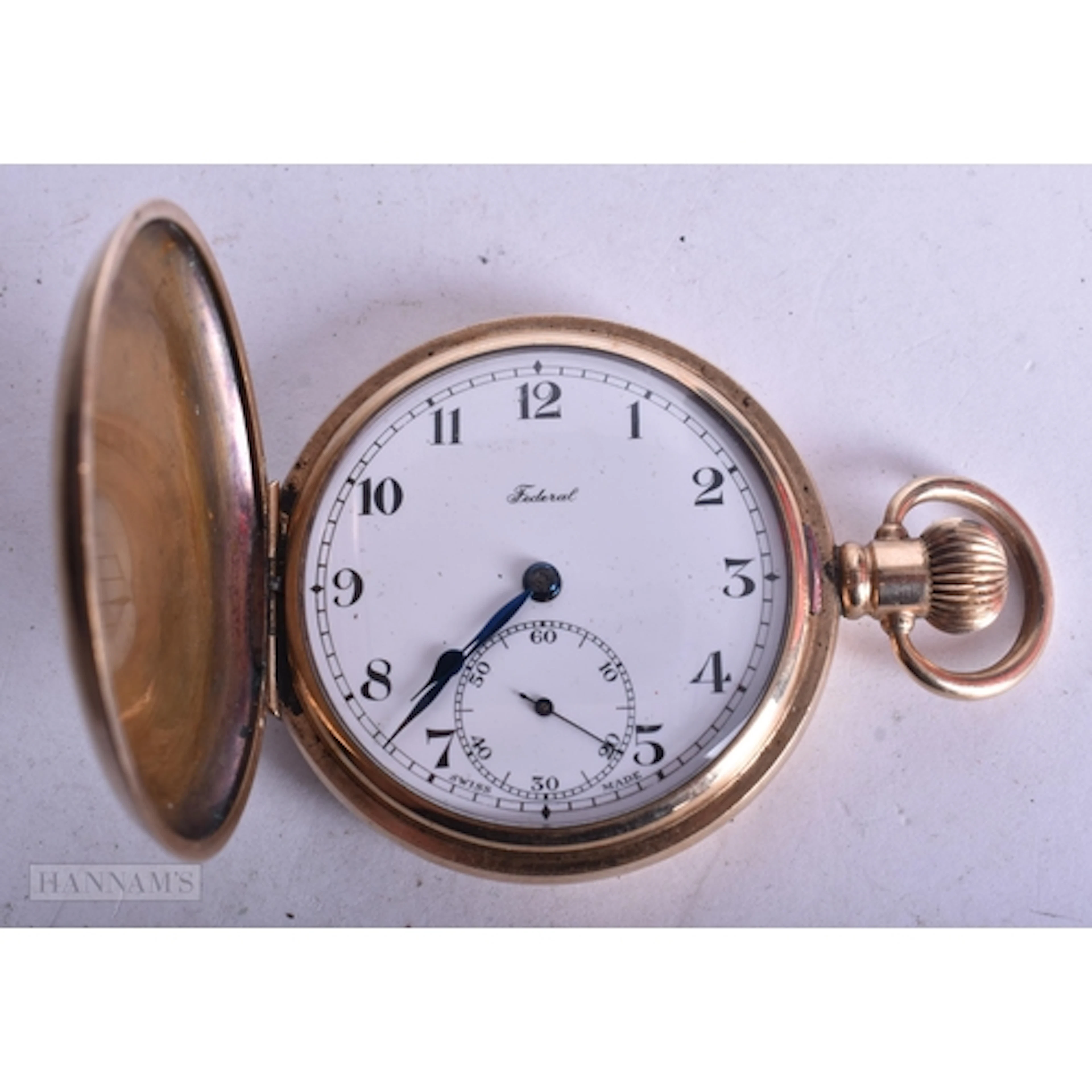 Federal Rolled Gold Full Hunter Pocket Watch Hand Wind Worki...