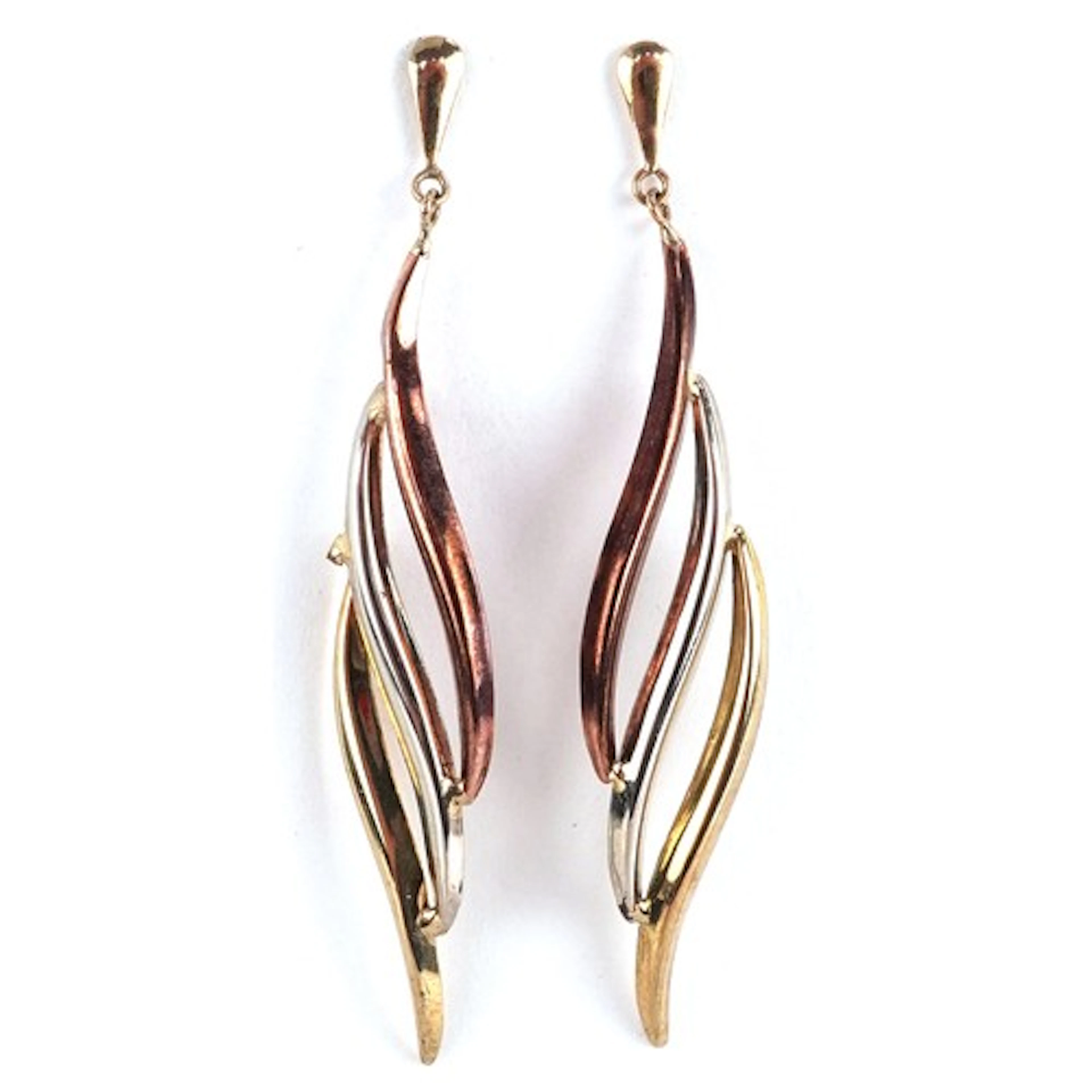 Pair of yellow metal drop earrings, marked 9ct gold to the b...