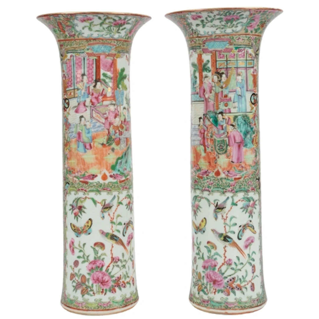 A pair of Chinese famille rose sleeve vases, 19th century, e...