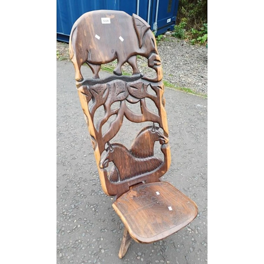 CARVED AFRICAN HARDWOOD CHAIR