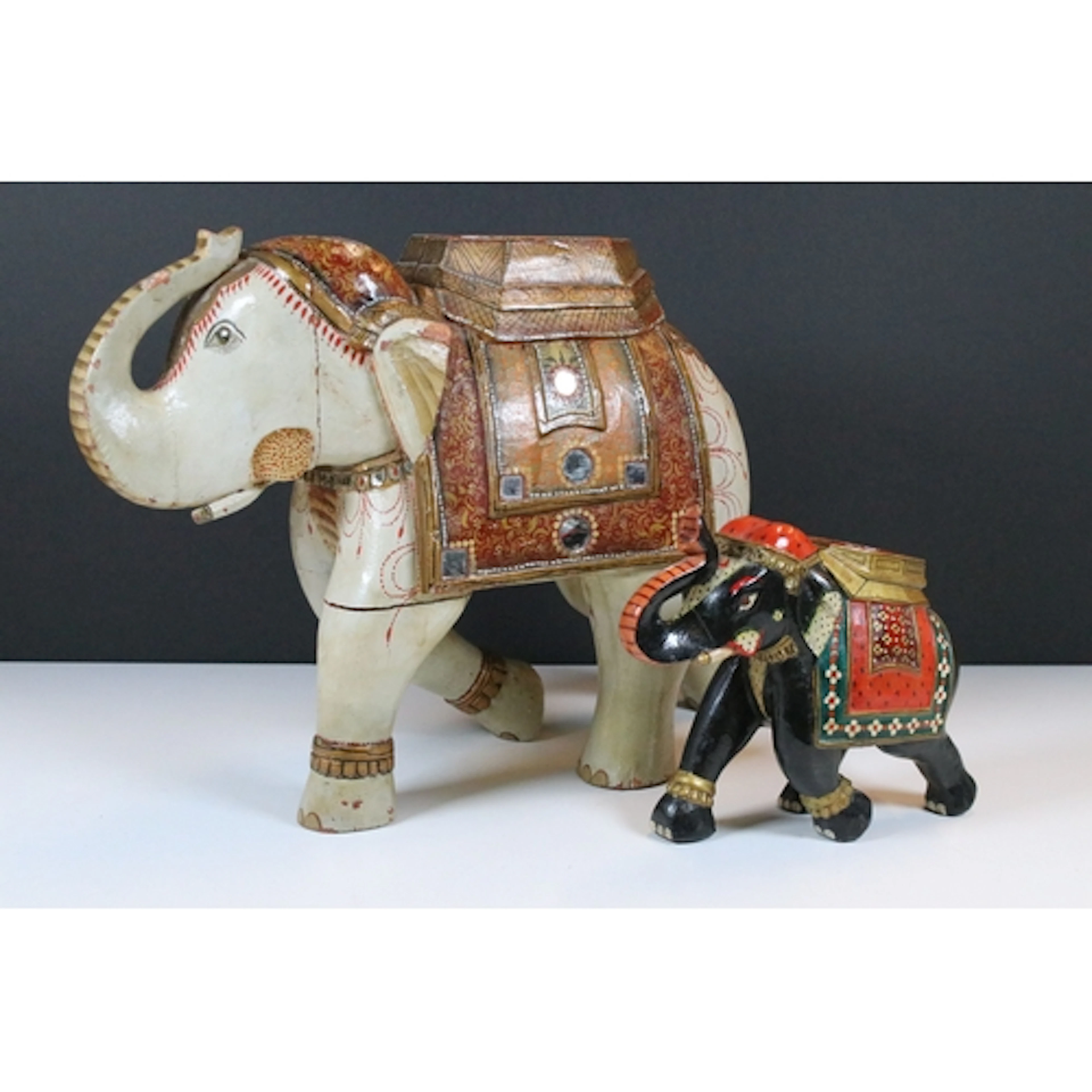 20th century carved and polychromed figure of an elephant, i...