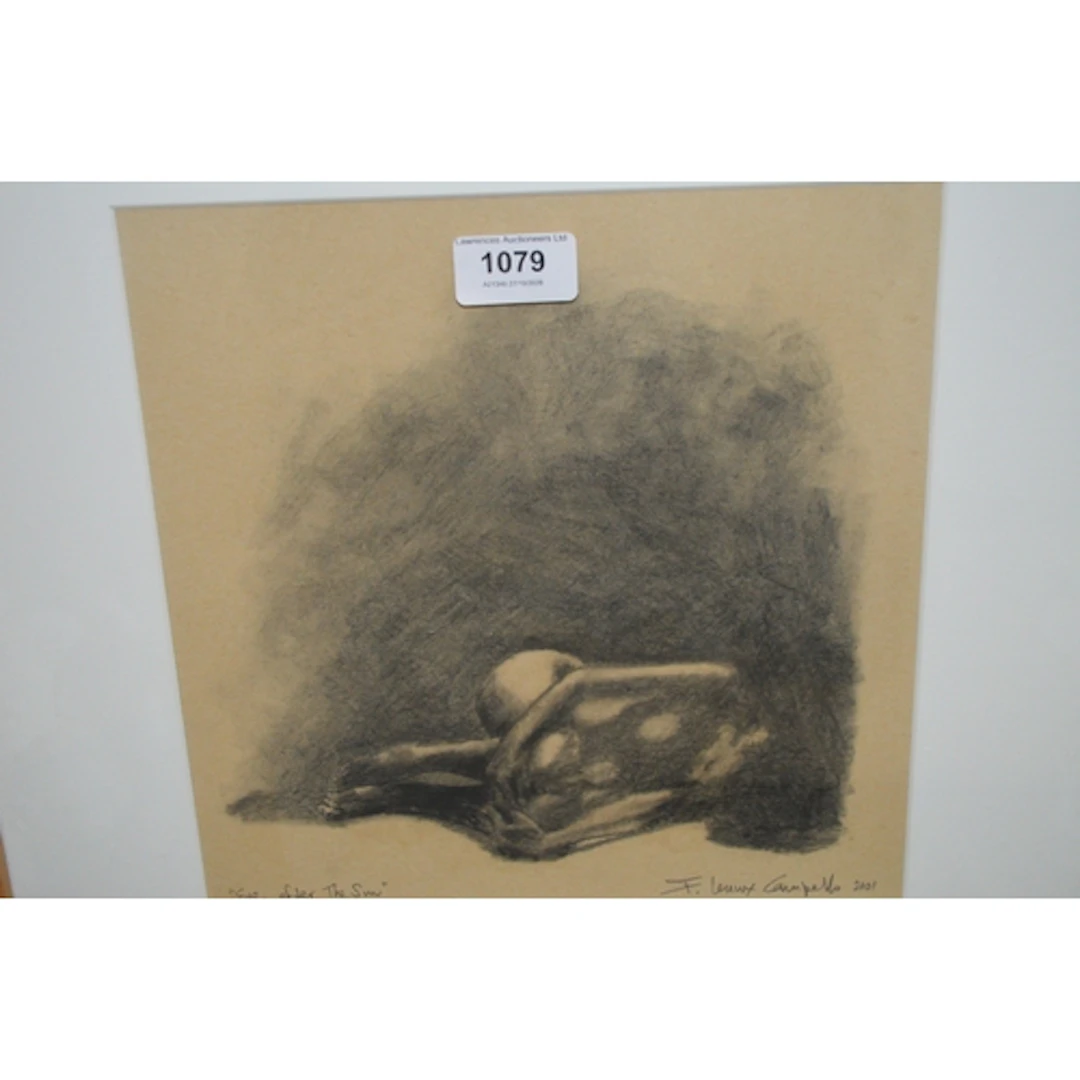 F. Lennox Campello, charcoal drawing, nude study, ' Eve afte...