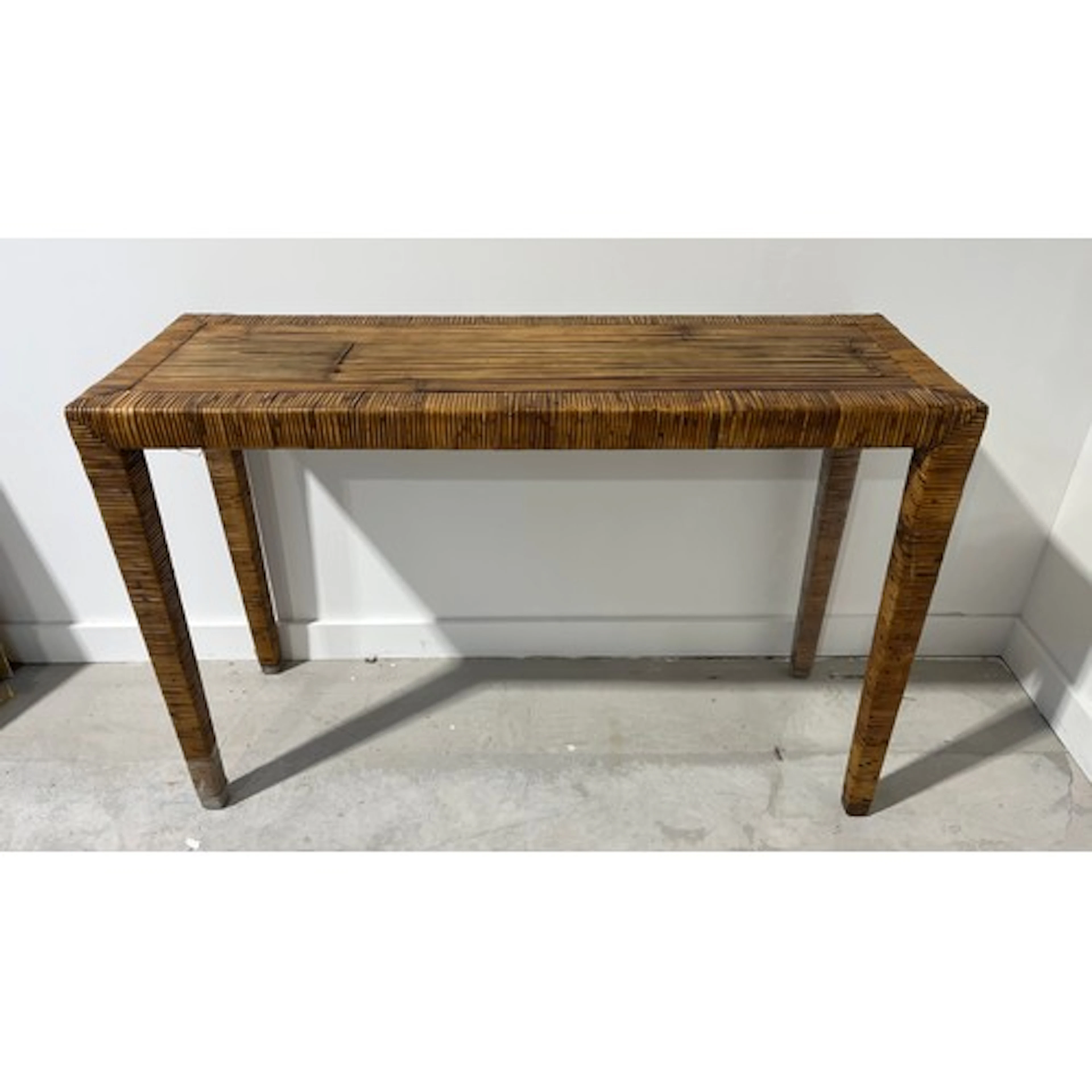 Bamboo and rush hall table, rectangular top on square legs, ...