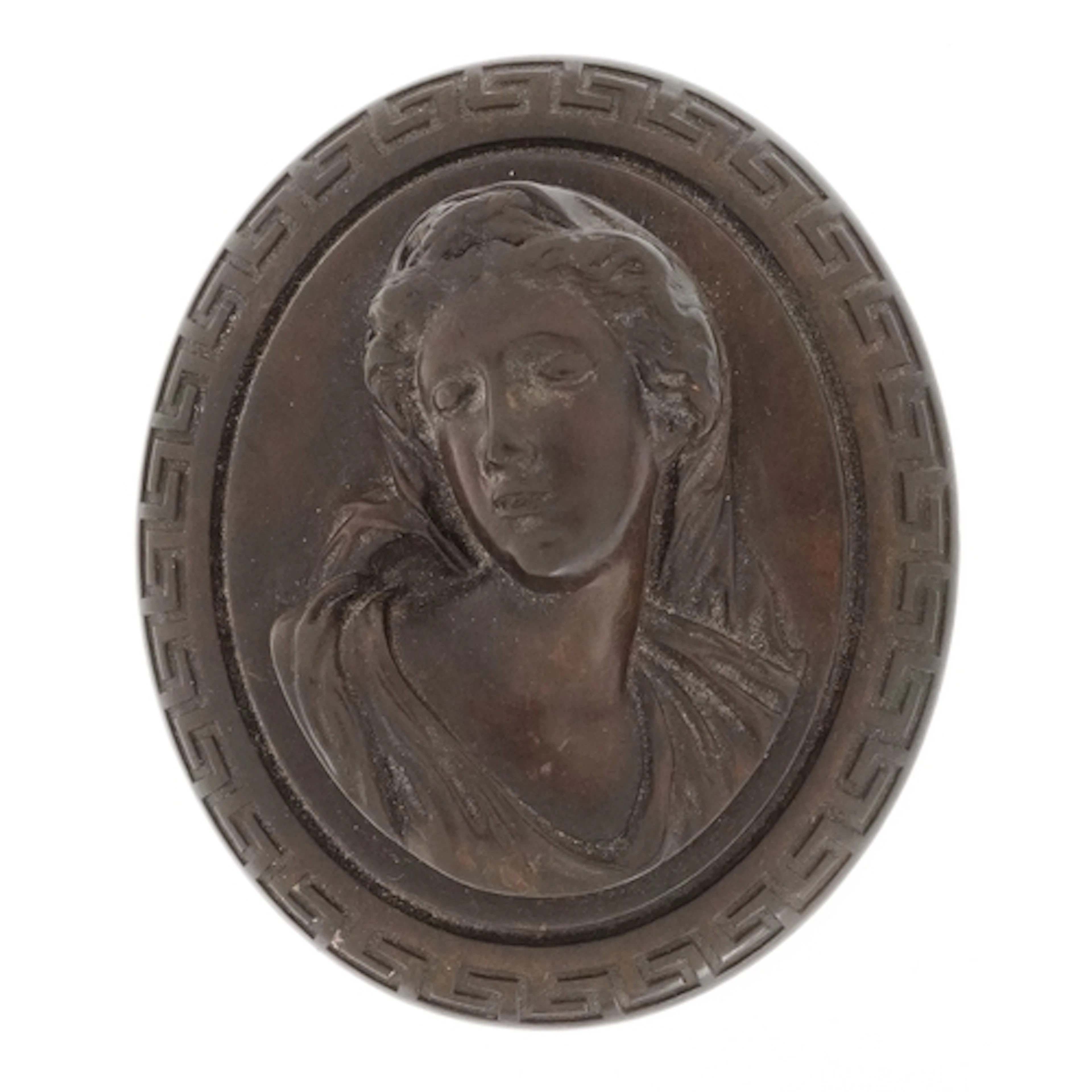 Large Victorian vulcanite cameo brooch carved with a female,...