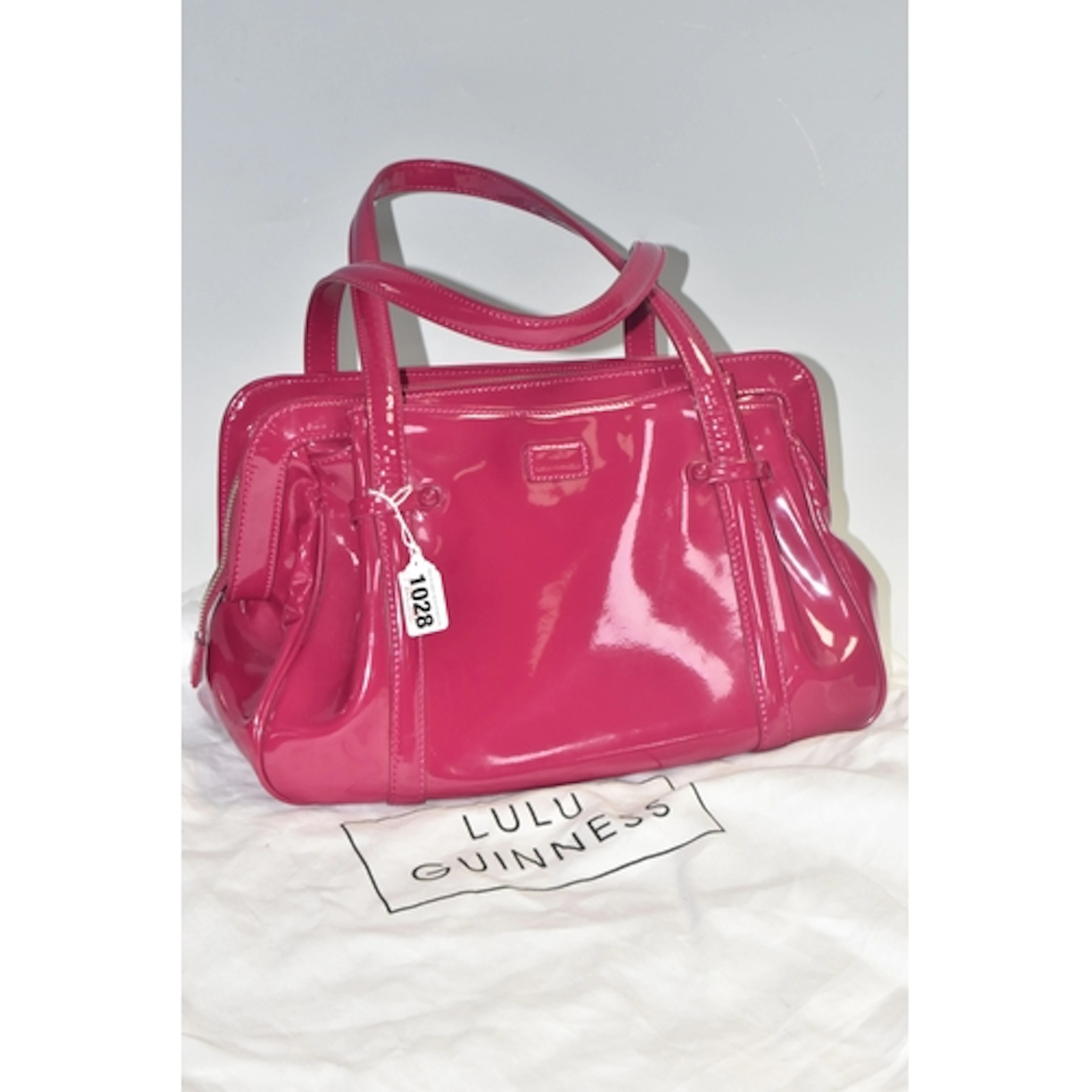 LULU GUINNESS RASPBERRY PATENT LEATHER HANDBAG, style medium...