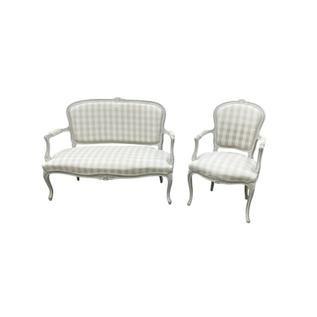 A Louis XV style cream painted 2 seater settee and an armcha...
