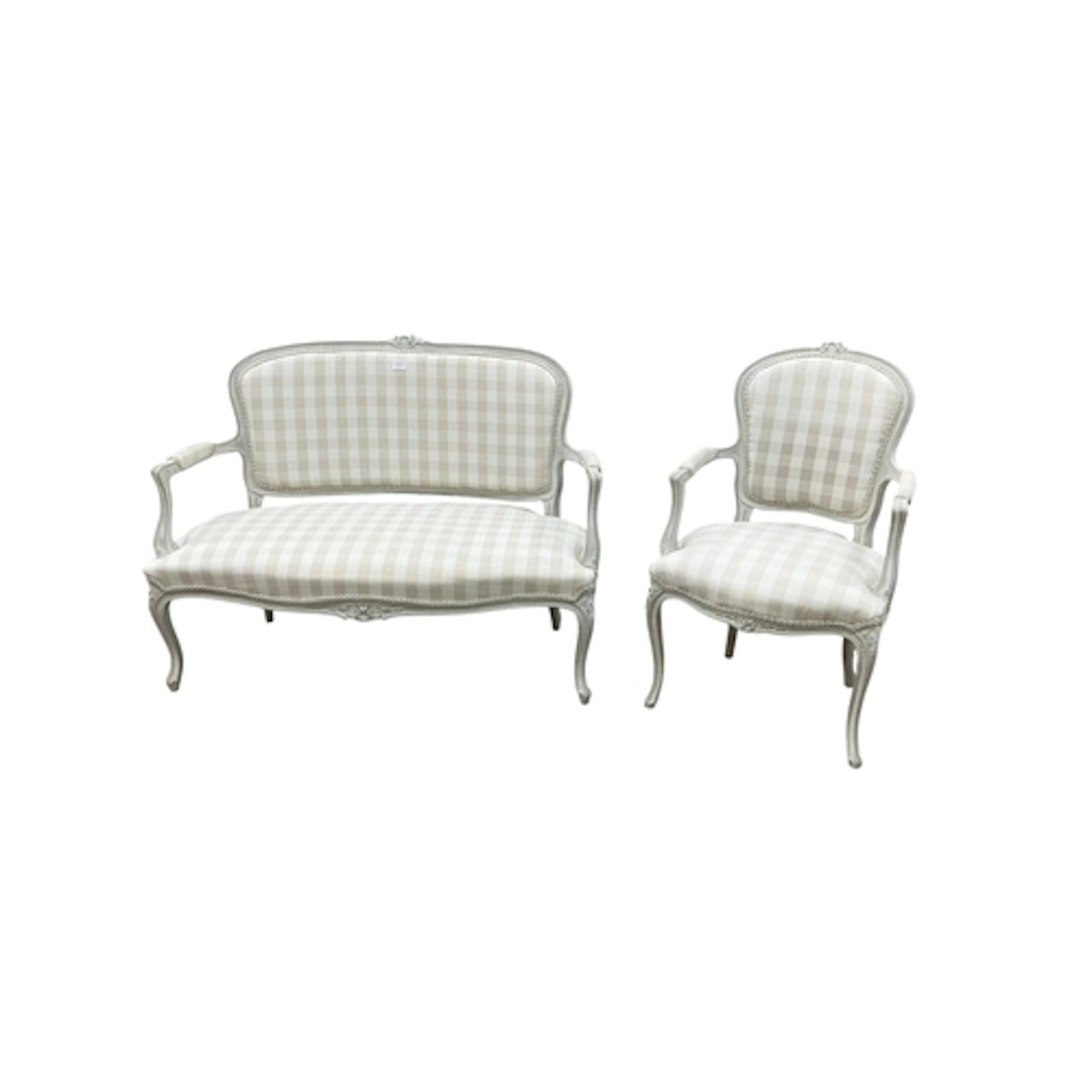 A Louis XV style cream painted 2 seater settee and an armcha...