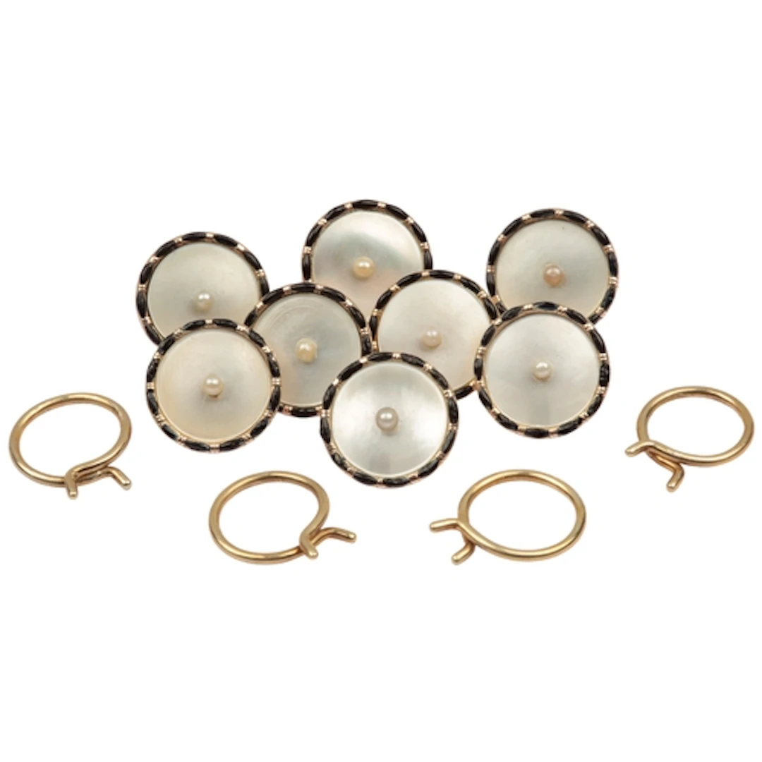 An Art Deco mother of pearl and enamel dress set, early 20th...